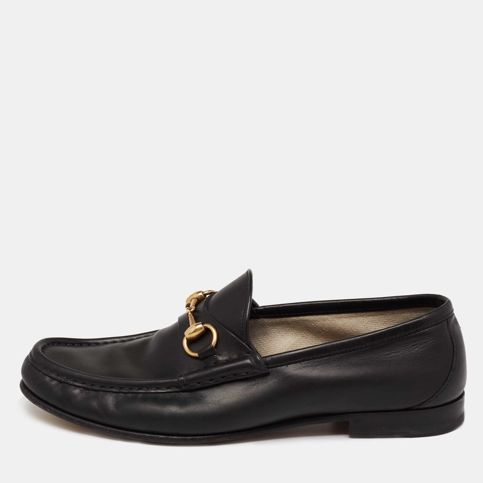 Pre Owned Gucci Black Leather 1953 Horsebit Loafers Size 42.5