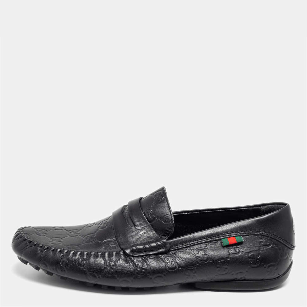 مملوكة مسبقًا Gucci Black Guccissima Leather Interlocking G Penny Loafers Size 41
