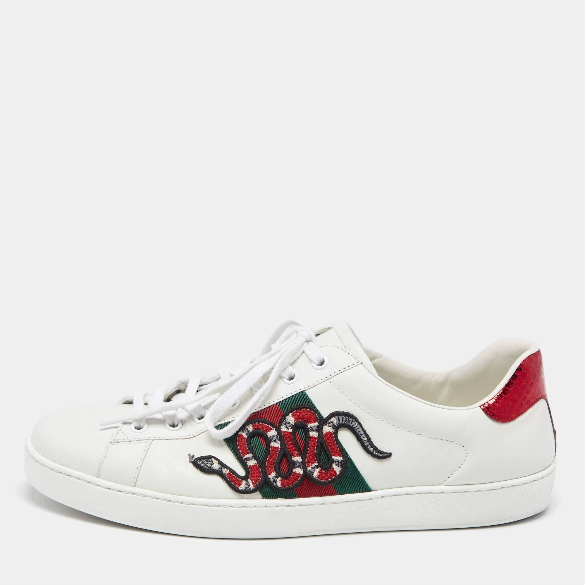 Pre Owned حذاء رياضي غوتشي أس جلد ثعبان أبيض مقاس 43