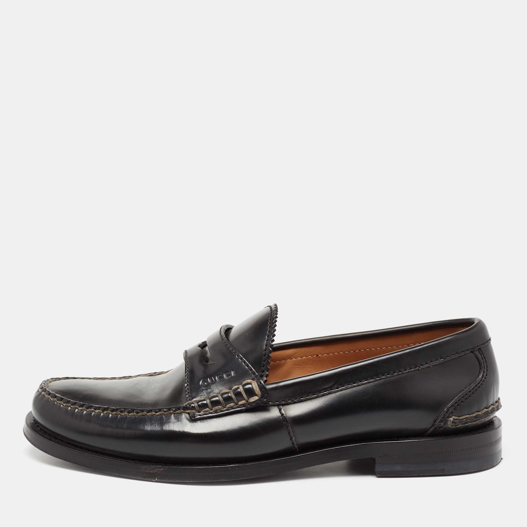 Gucci Black Leather Penny Loafers Size 41