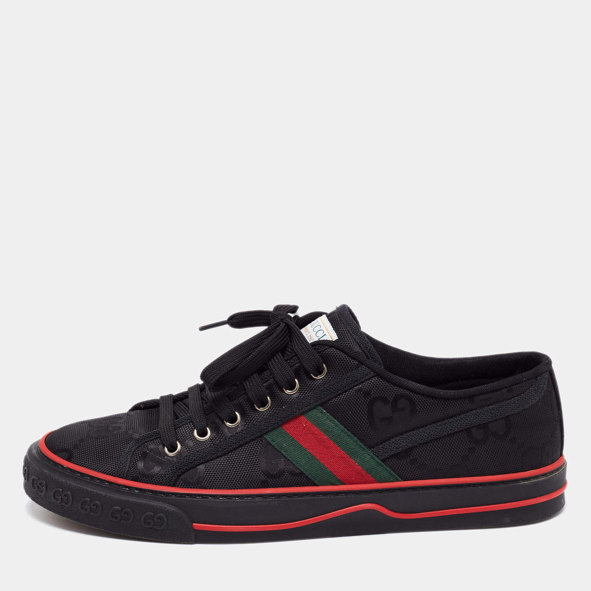 Pre Owned Gucci Black Canvas Web Low Top Sneakers Size 43.5