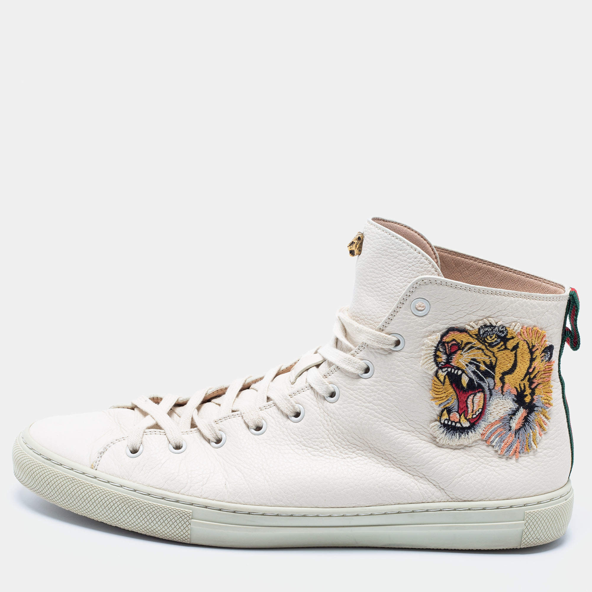 Produktionscenter røg operatør Gucci Cream Leather Tiger Embroidered High Top Sneaker Size 44 Gucci | TLC