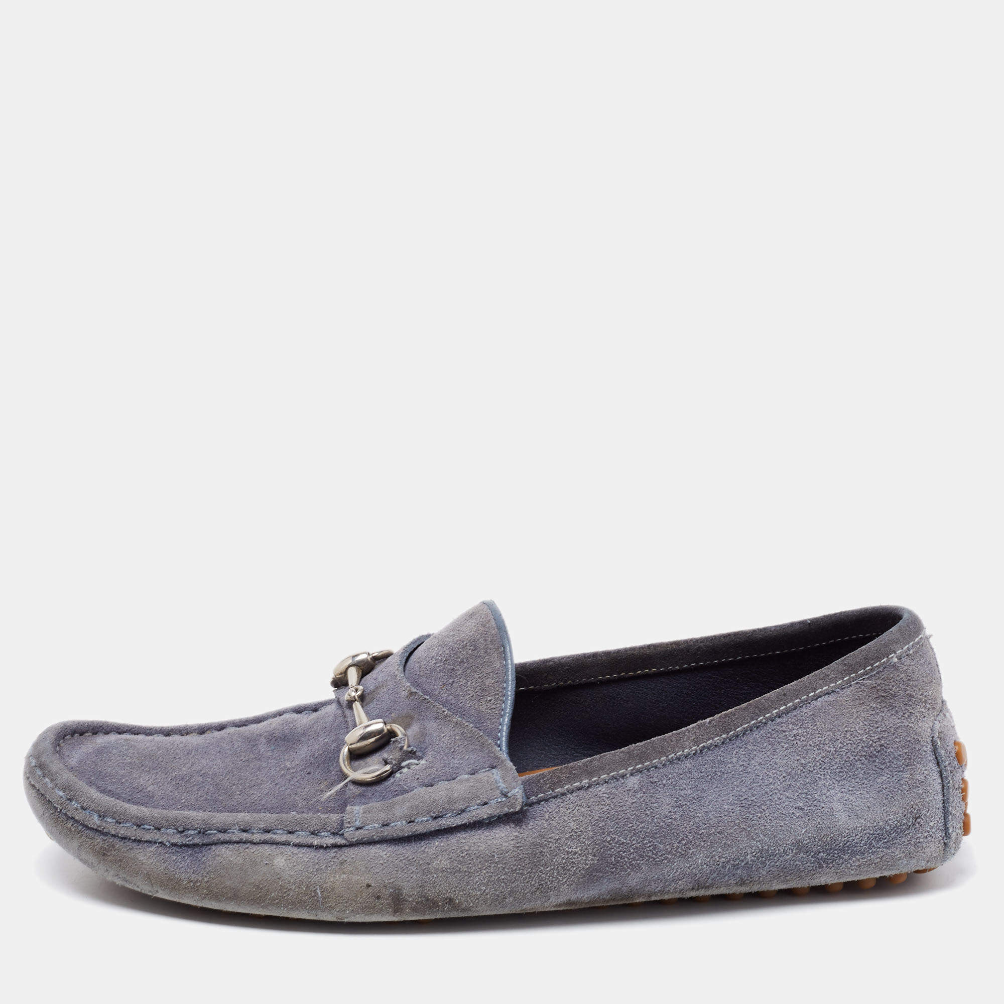 Gucci Blue Suede Horsebit Driver Loafers Size 42 Gucci |