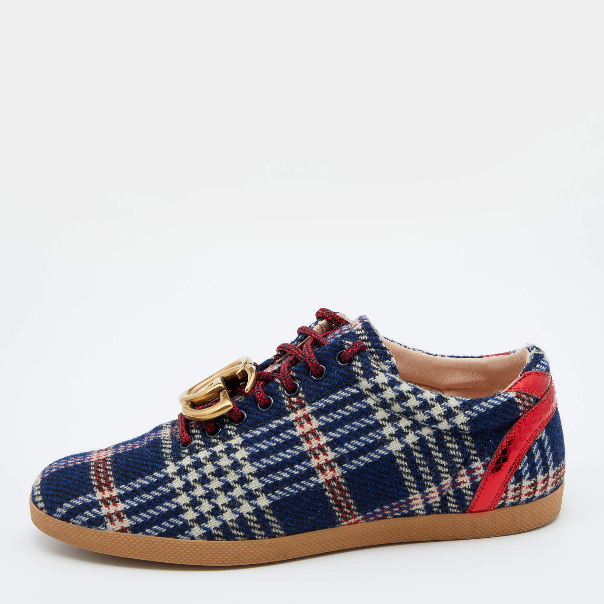 Gucci Blue Wool Metropolitan Tartan Sneakers Size 42.5