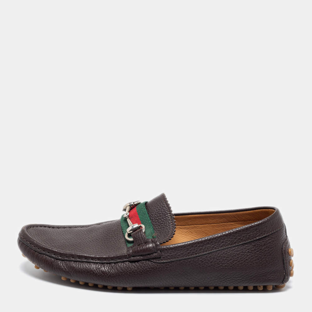 مملوكة مسبقًا Gucci Brown Leather Web Horsebit Loafers Size 41