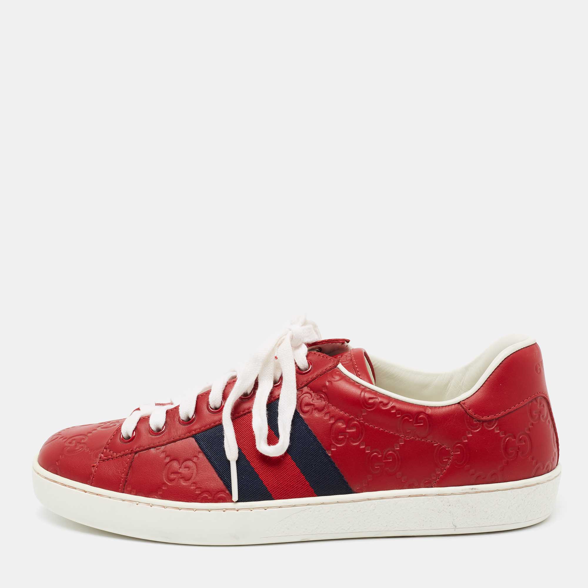 Gucci Red Guccissima Leather Ace Low Top Sneakers Size 40 