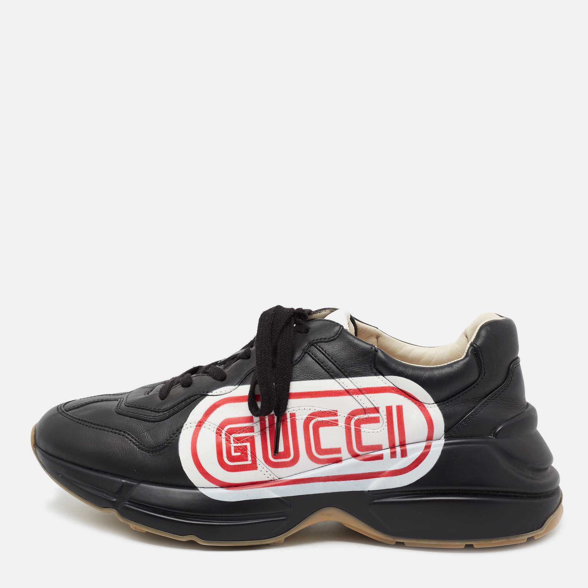 Pre Owned Gucci Black Leather Rhyton Sneakers Size 41