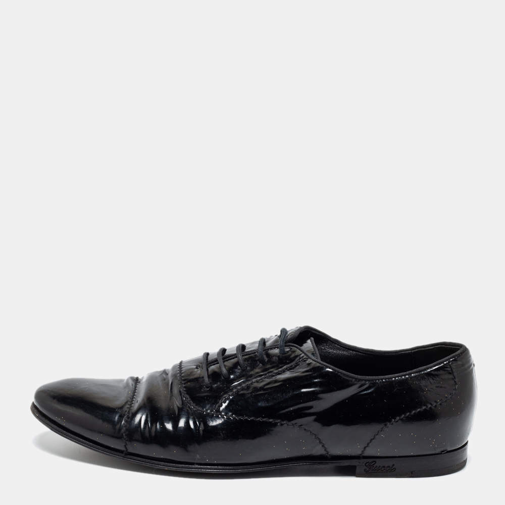 Gucci Black Patent Leather Cap Toe Lace Oxfords Size 40