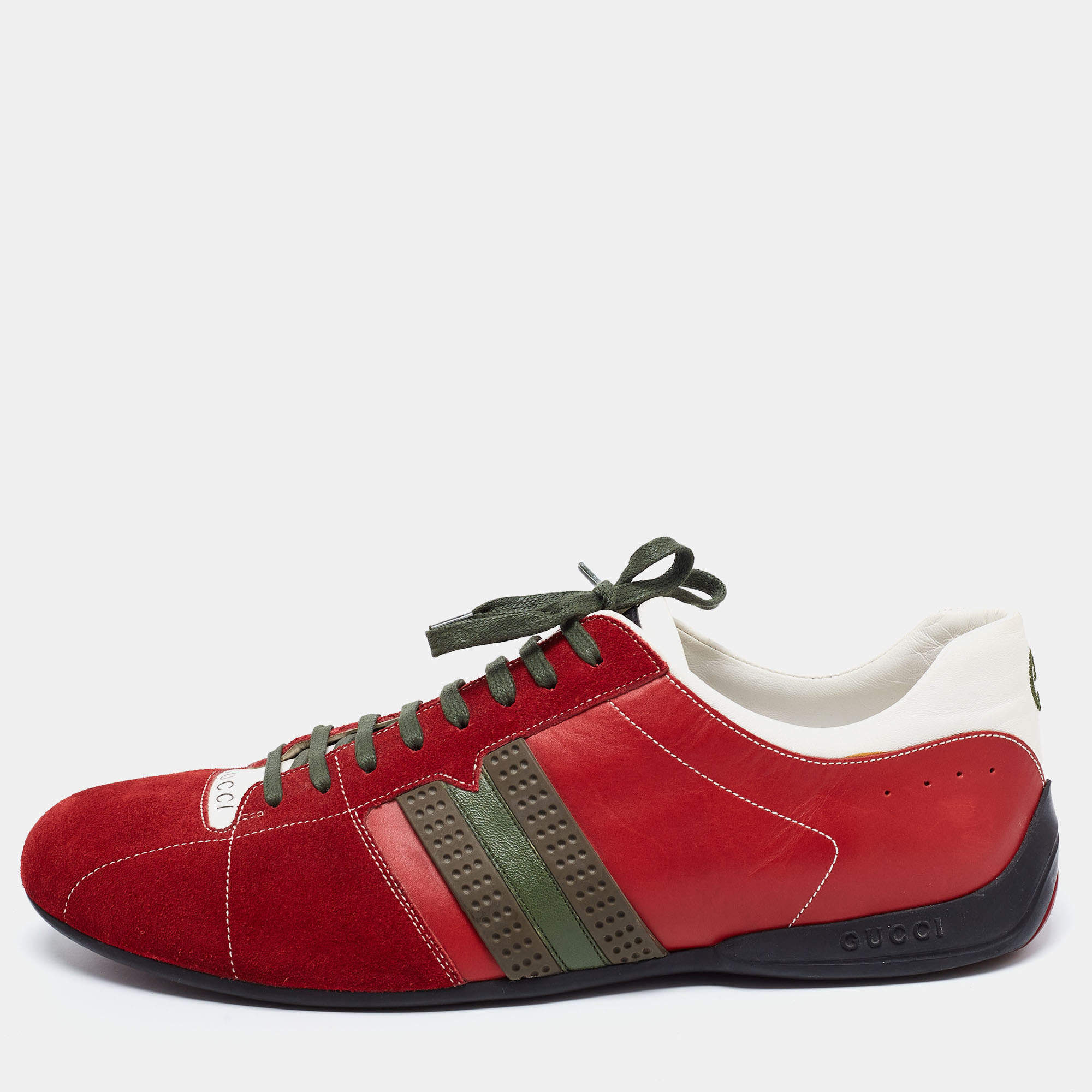 Gucci Red/White Suede And Leather Web Sneakers Size 44