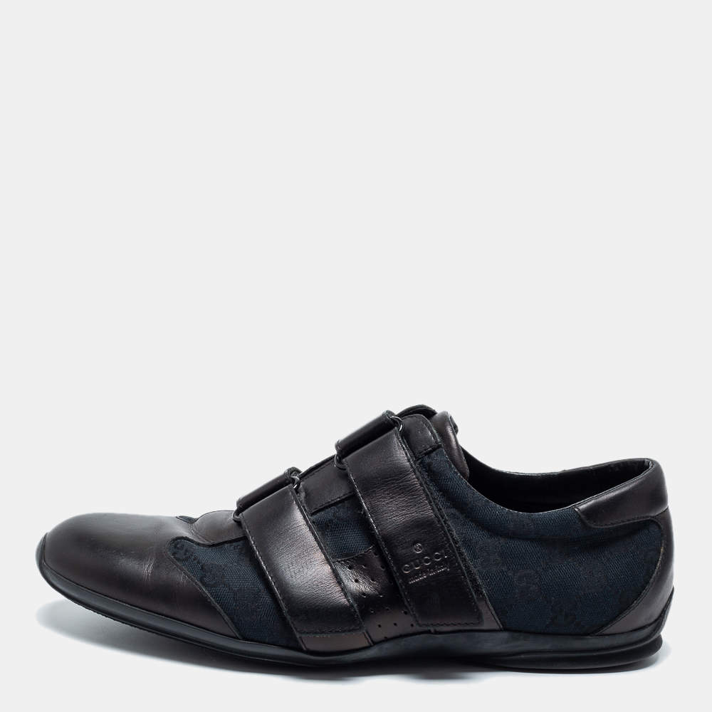 Gucci Black Canvas And Leather Low Top  Sneakers  Size 42.5