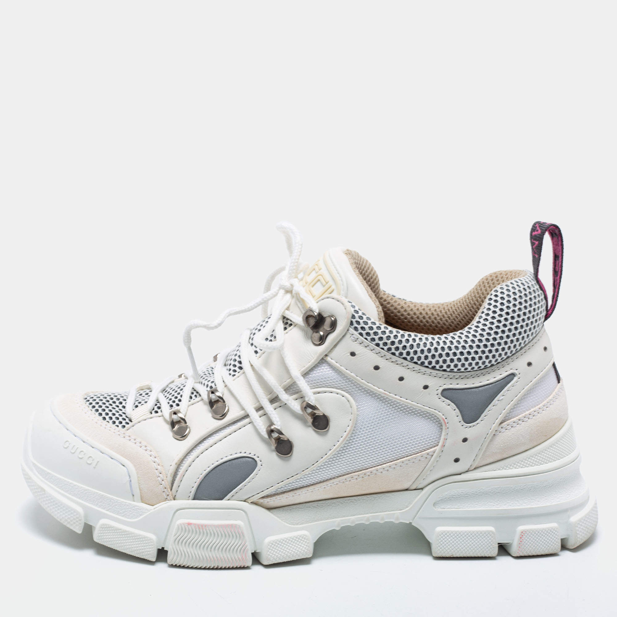 Pre Owned Gucci White Leather And Suede Flashtrek Sneakers  Size 43