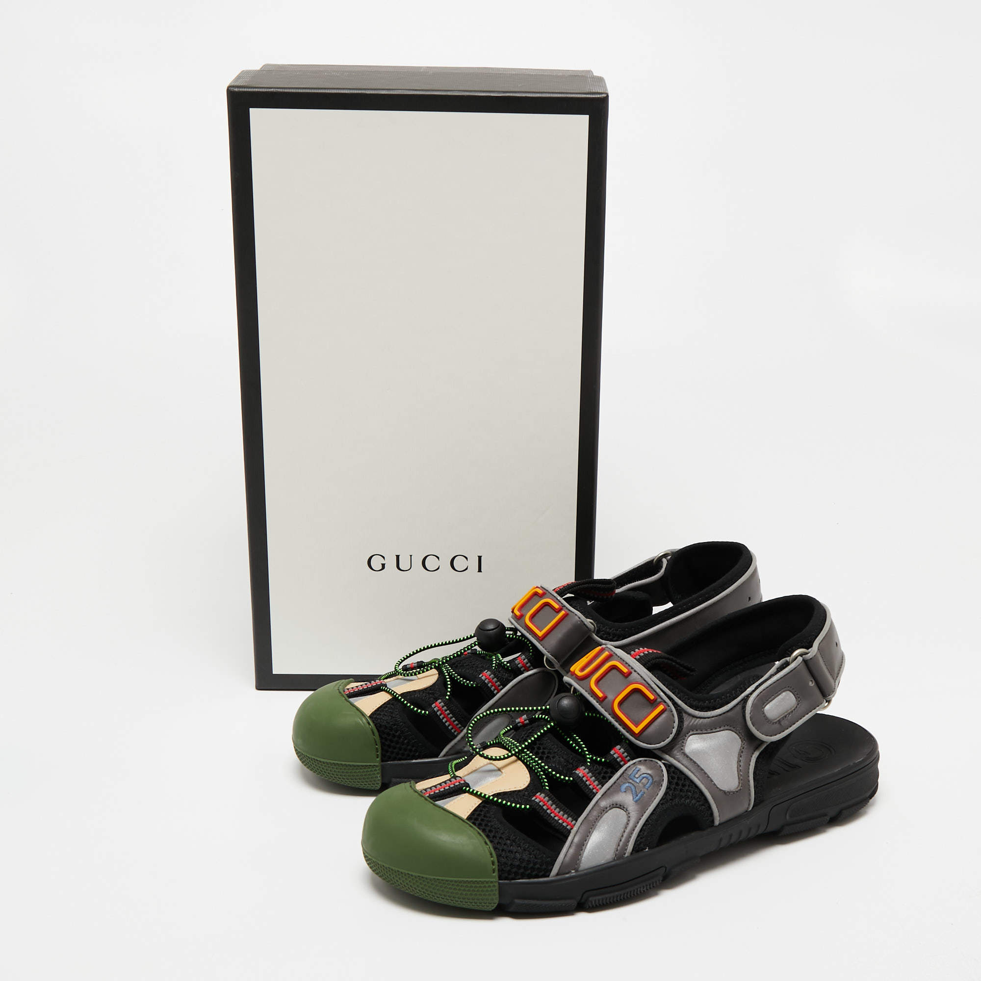 Gucci Mens Tinsel Sports Sandals, 7.5 / Black Gold