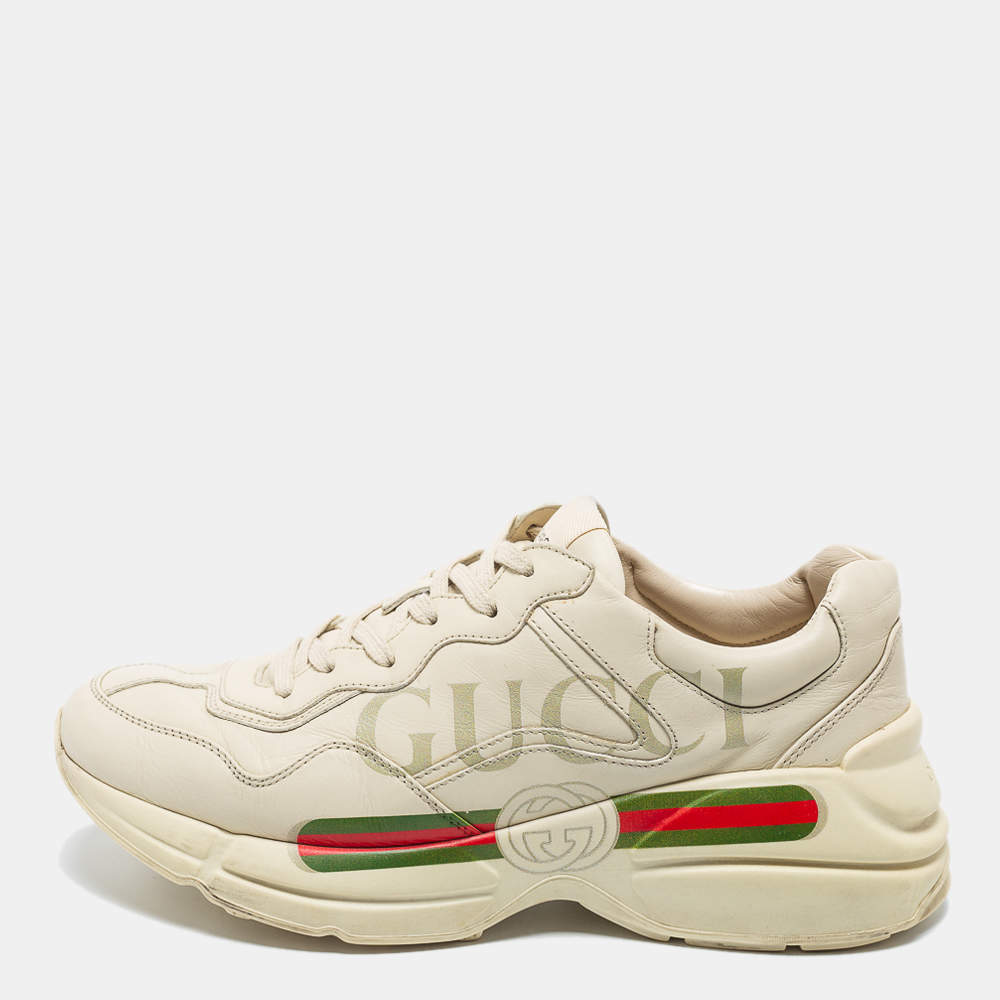Pre Owned Gucci Cream Leather Rhyton Gucci Logo Rhyton Sneakers Size 41