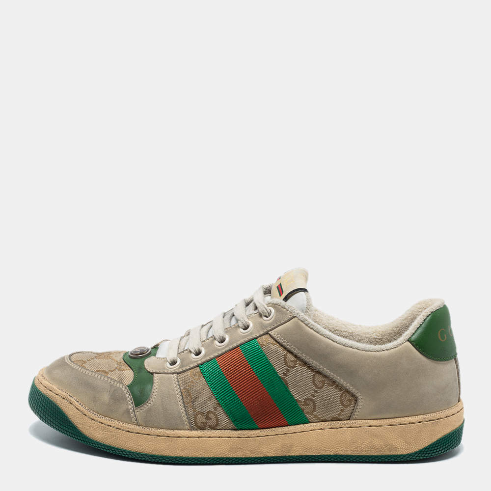Gucci Multicolor Canvas And Leather Screener Sneakers Size 40