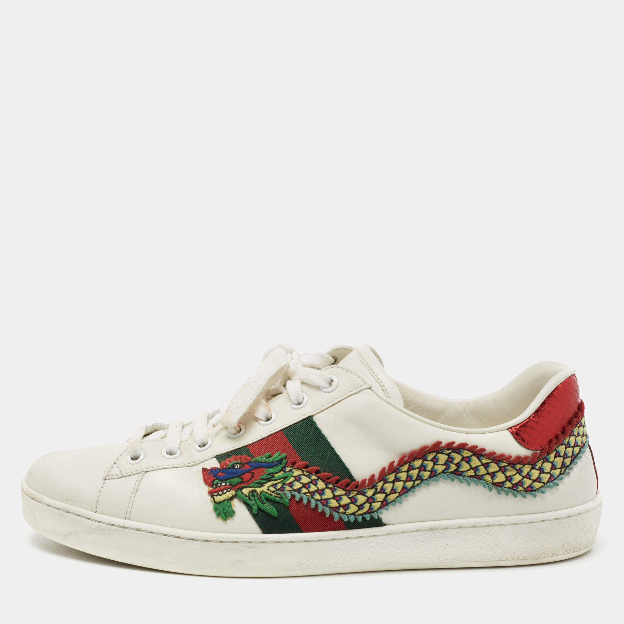 Gucci White Ace Dragon Embroidered Low Sneakers Gucci | TLC