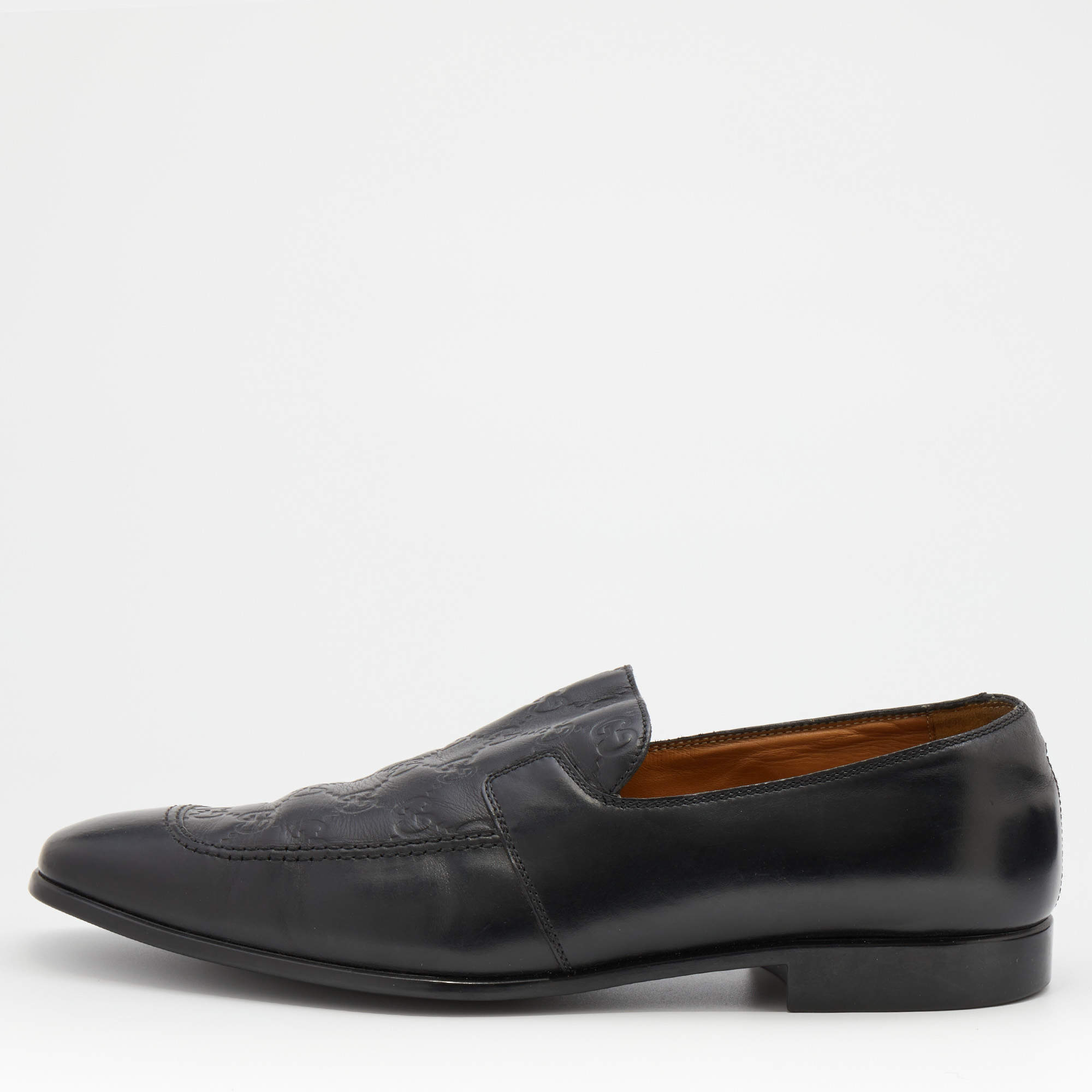 Pre Owned Gucci Black Guccissima Leather Slip On Loafers Size 43