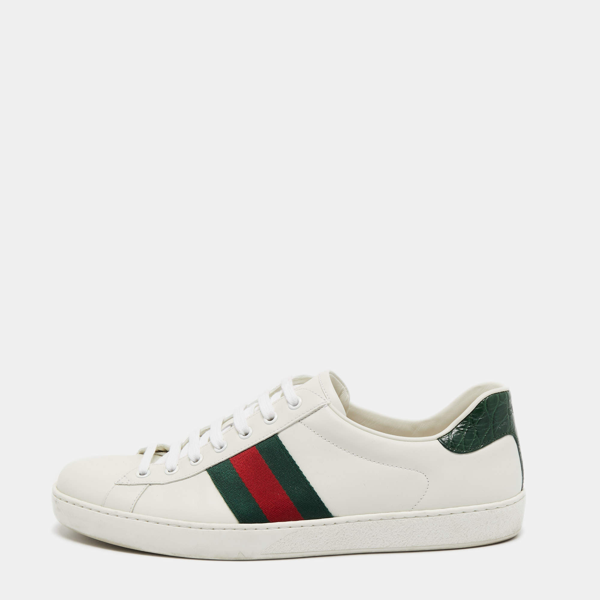 Gucci White Leather Web Ace Low Top Sneakers Size 45.5