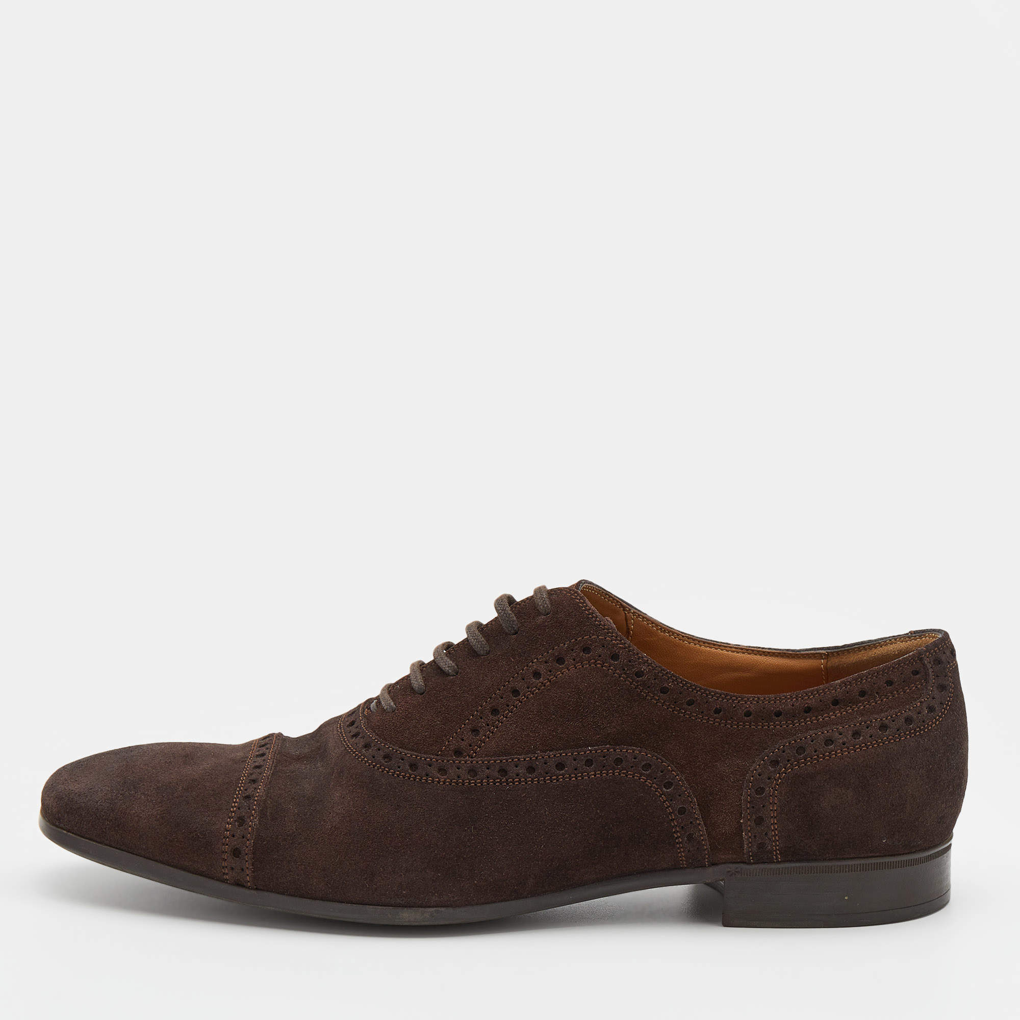 Gucci Brown Brogue Suede Lace Up Oxford Size 43.5