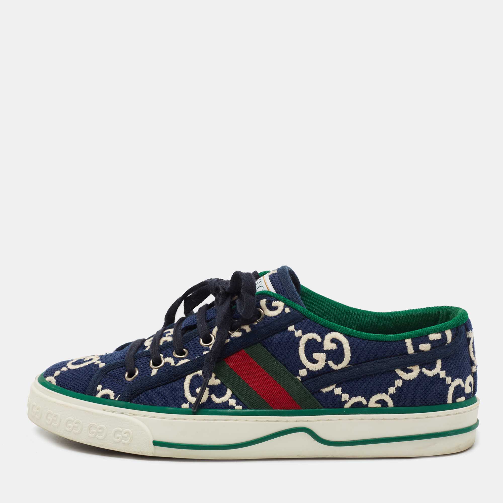 Gucci Navy Bluewhite Cc Canvas Tennis 1977 Sneakers Size 39 Gucci The Luxury Closet 5033