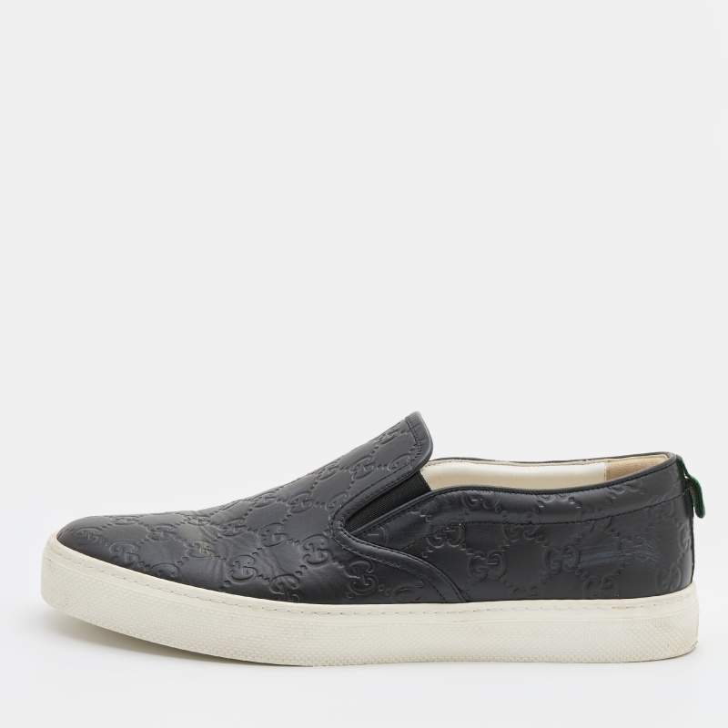 مملوكة مسبقًا Gucci Black Guccissima Leather Slip On Sneakers Size 42