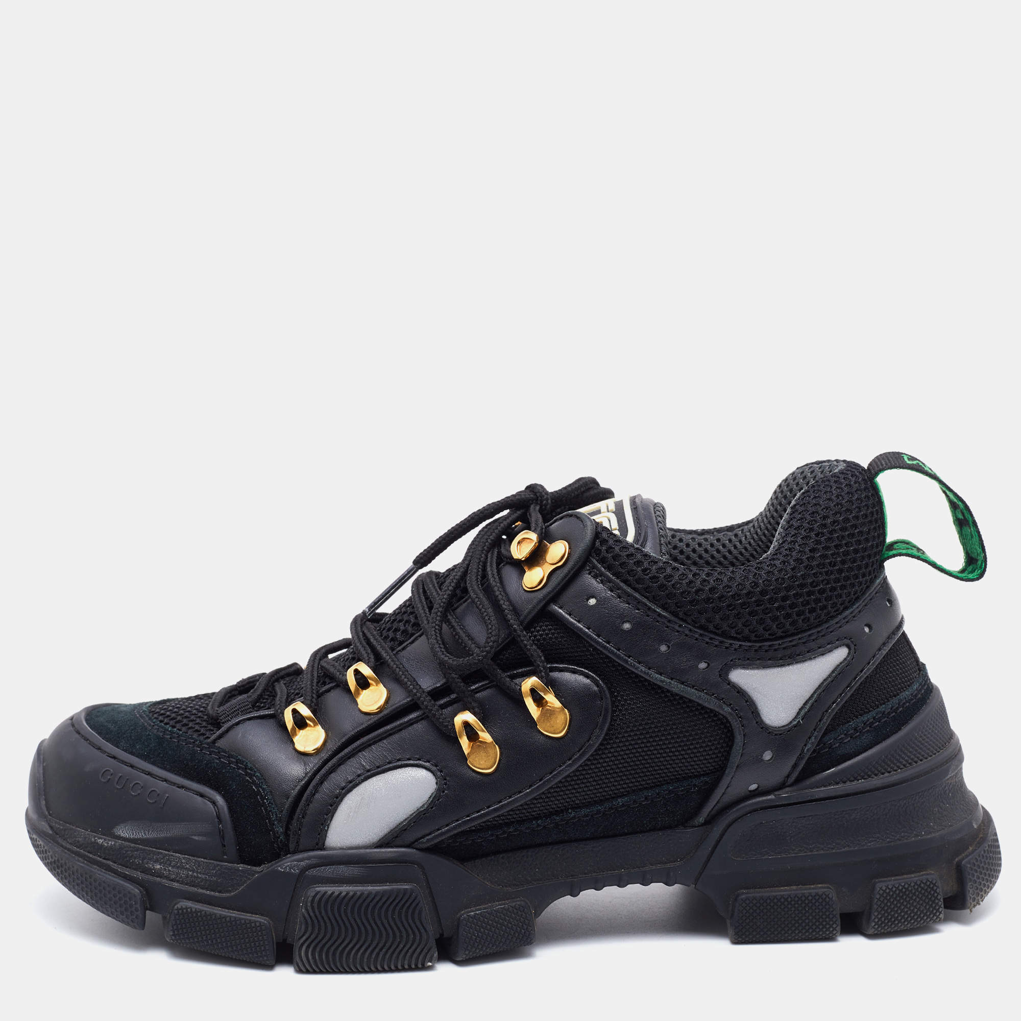 Gucci Black Leather and Mesh Flashtrek Low Top Sneakers Size 40