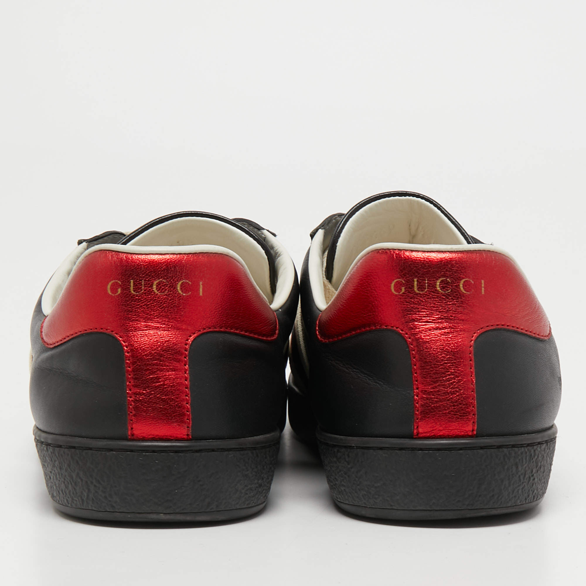Gucci Black Leather Logo Elastic Band Ace Sneakers Size 44.5 Gucci