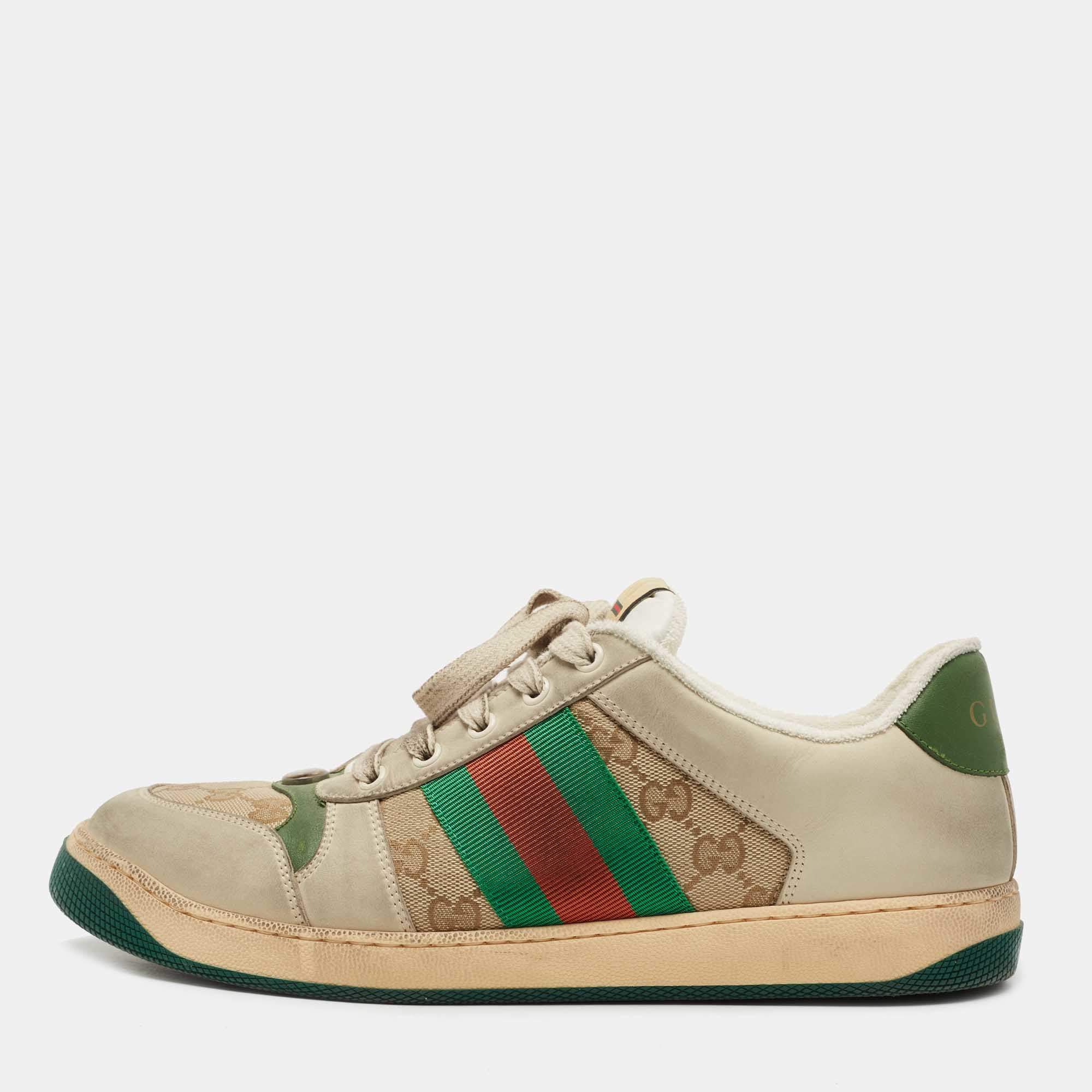 Gucci Tricolor Nubuck Leather and GG Canvas Screener Sneakers Size 43