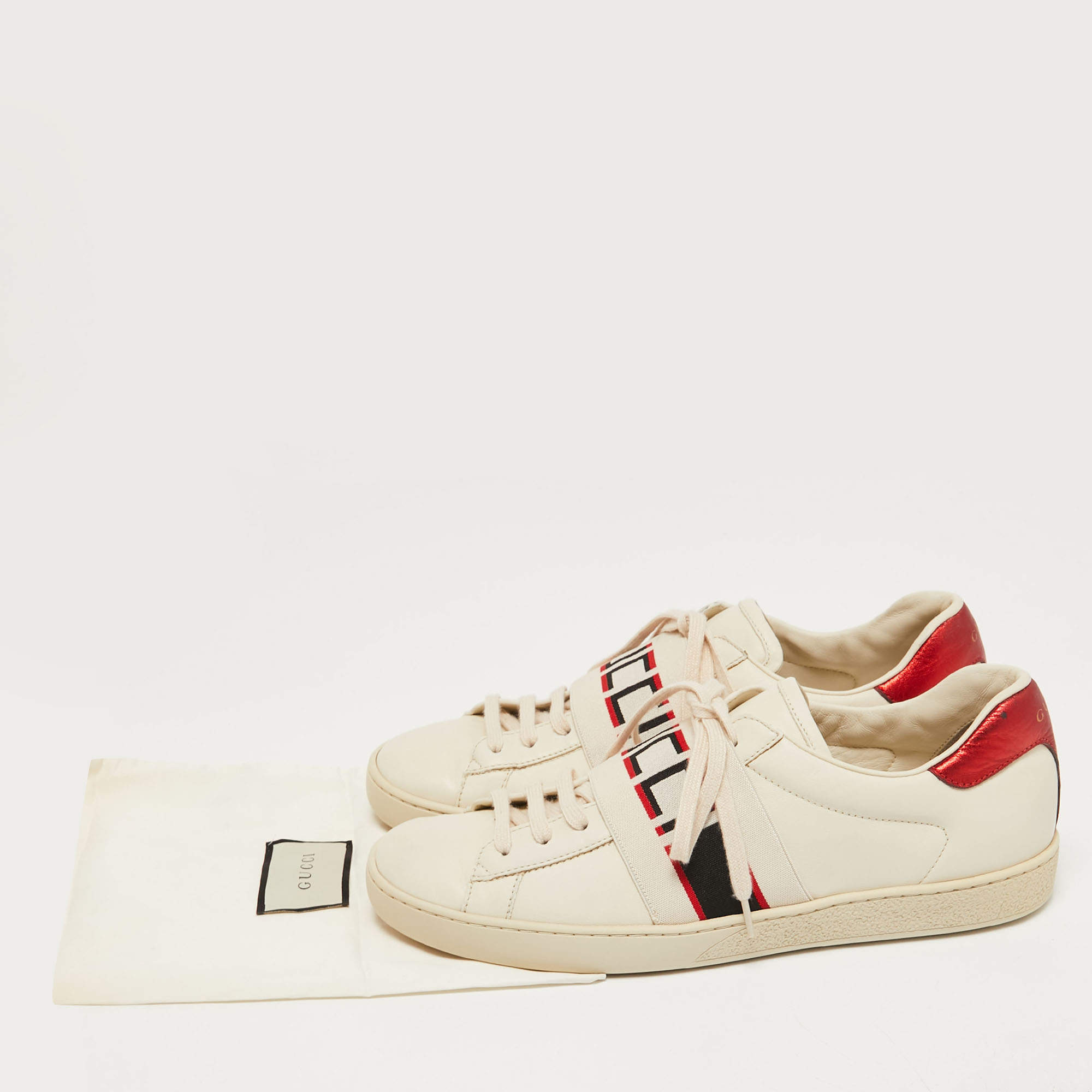 GUCCI Calfskin Web Mens Gucci Band Ace Sneakers 9.5 White 1227553