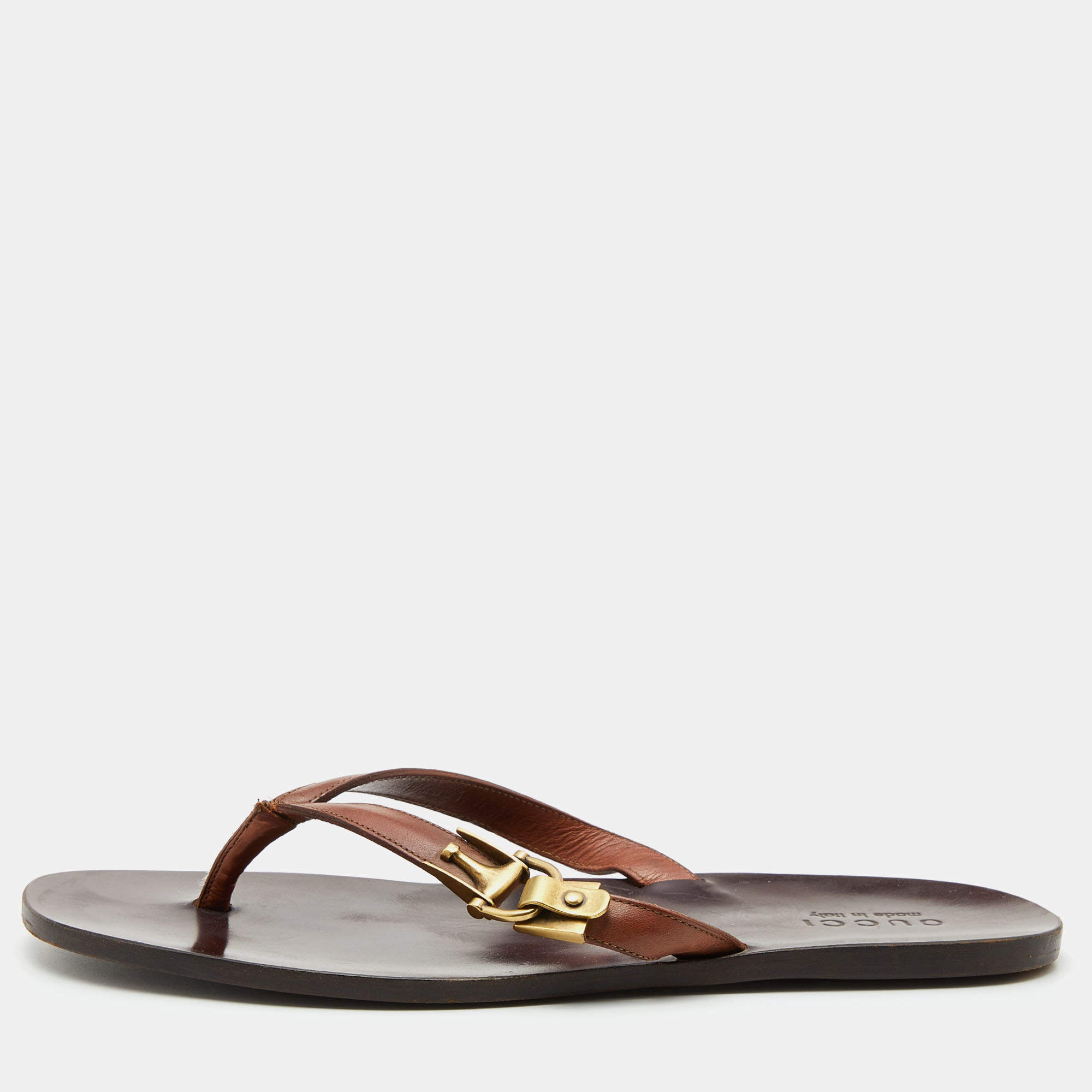 Gucci Brown Leather Thong Flats Size 43