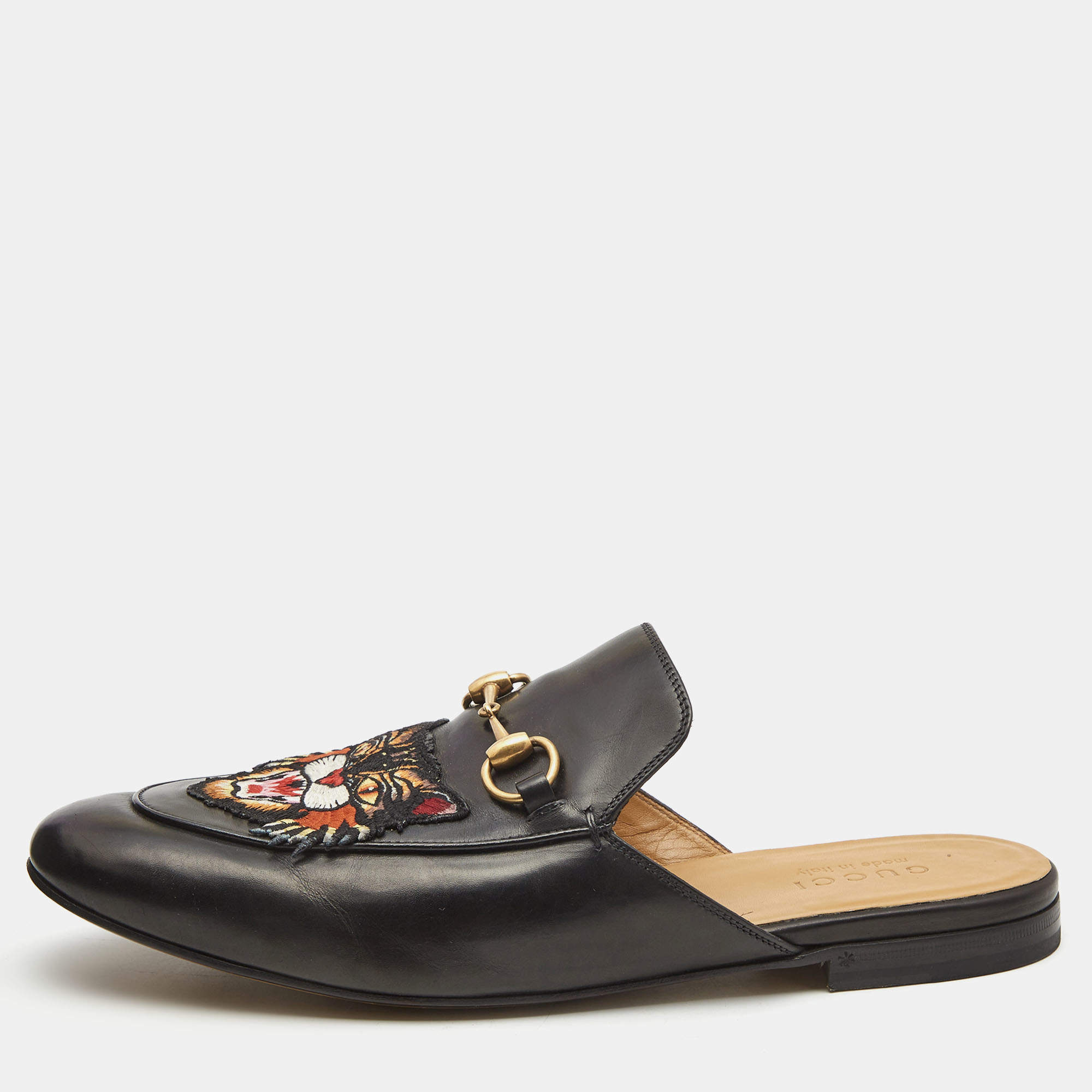 Gucci Black Leather Princetown Mules Size 44