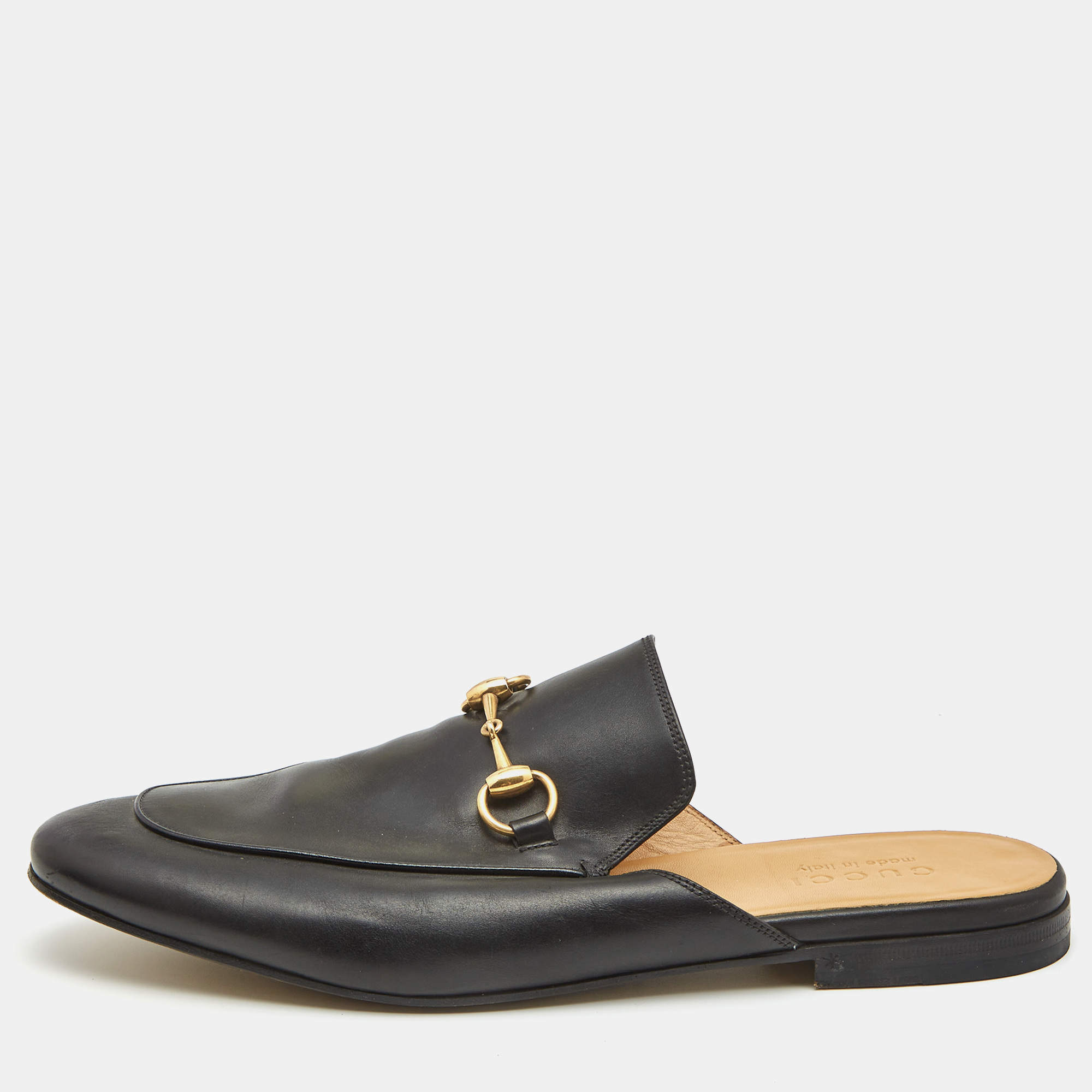 Pre Owned Gucci Black Leather Princetown Mules Size 43