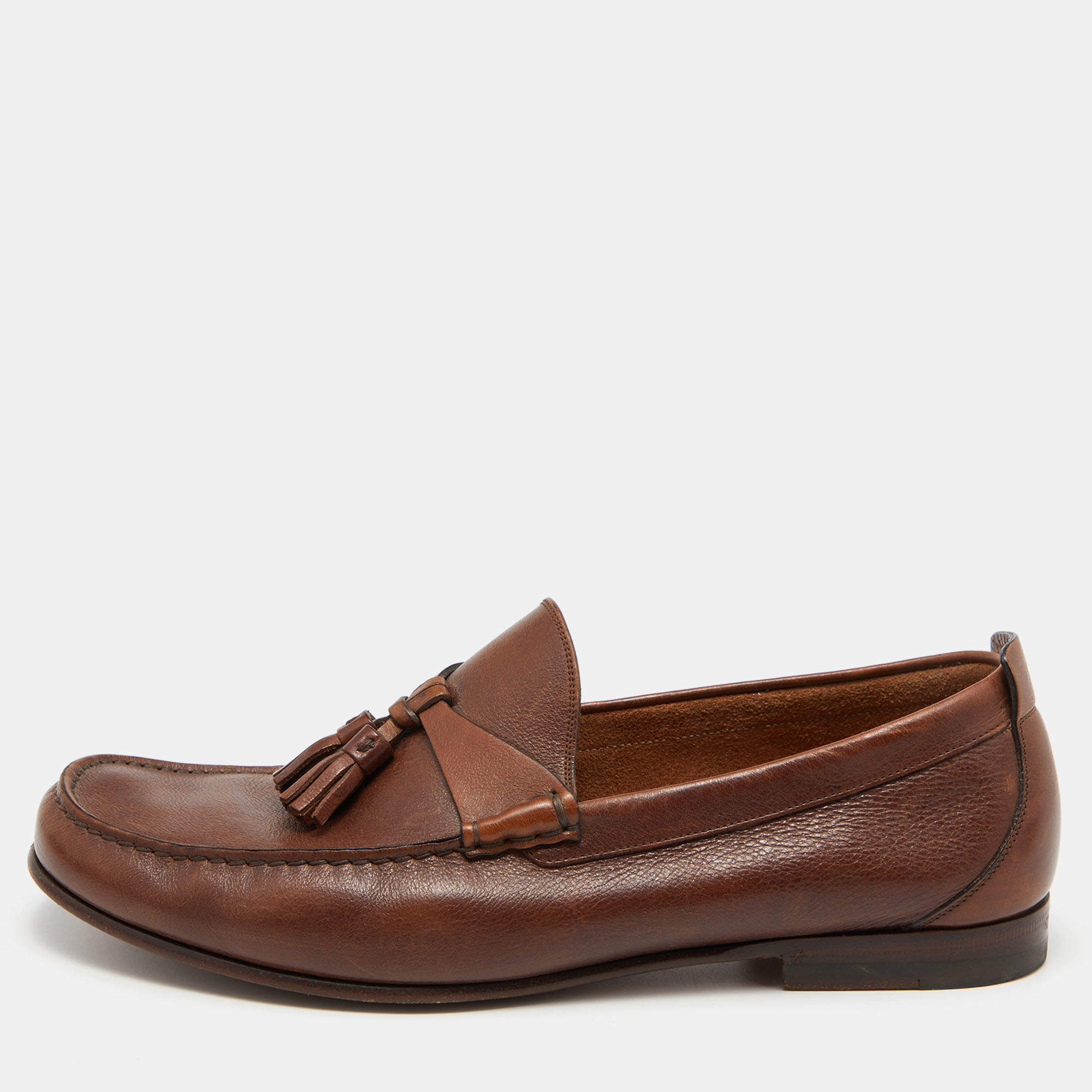 Gucci Brown Leather Slip On Loafers Size 41.5