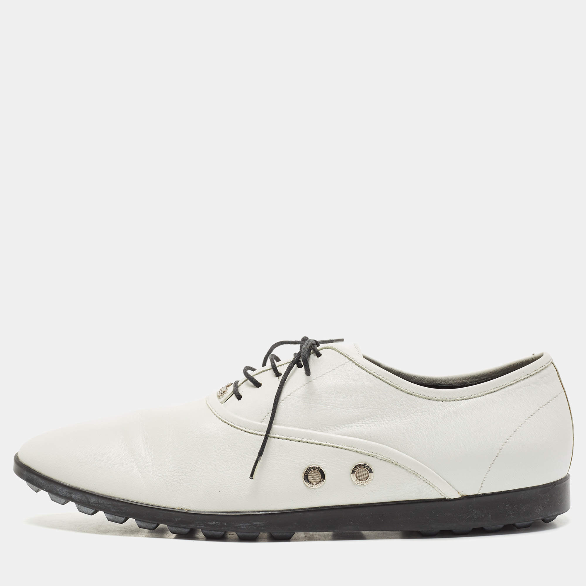 Gucci White Leather Lace Up Oxfords Size 44