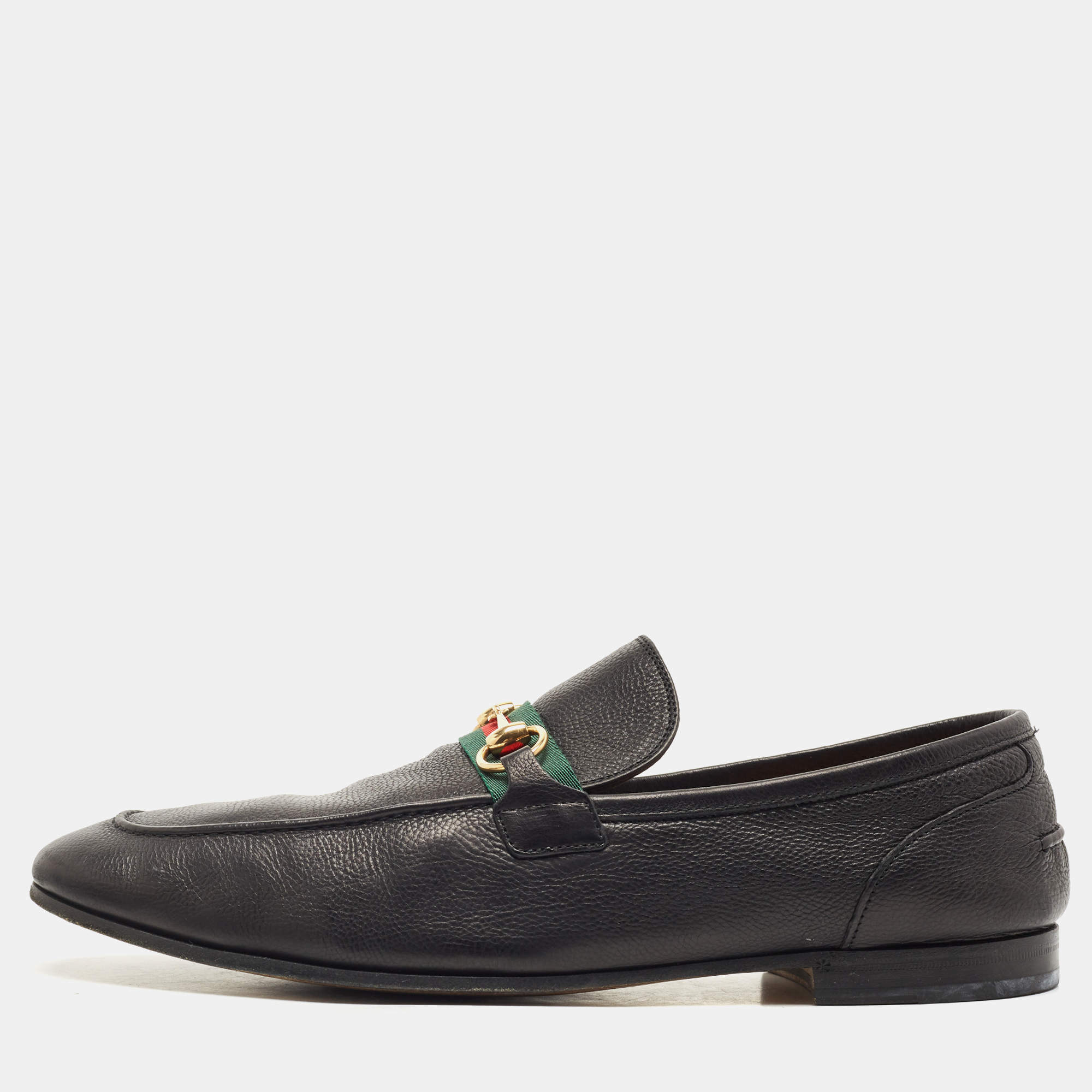 Gucci Black Leather Jordaan Slip On Loafers Size 46