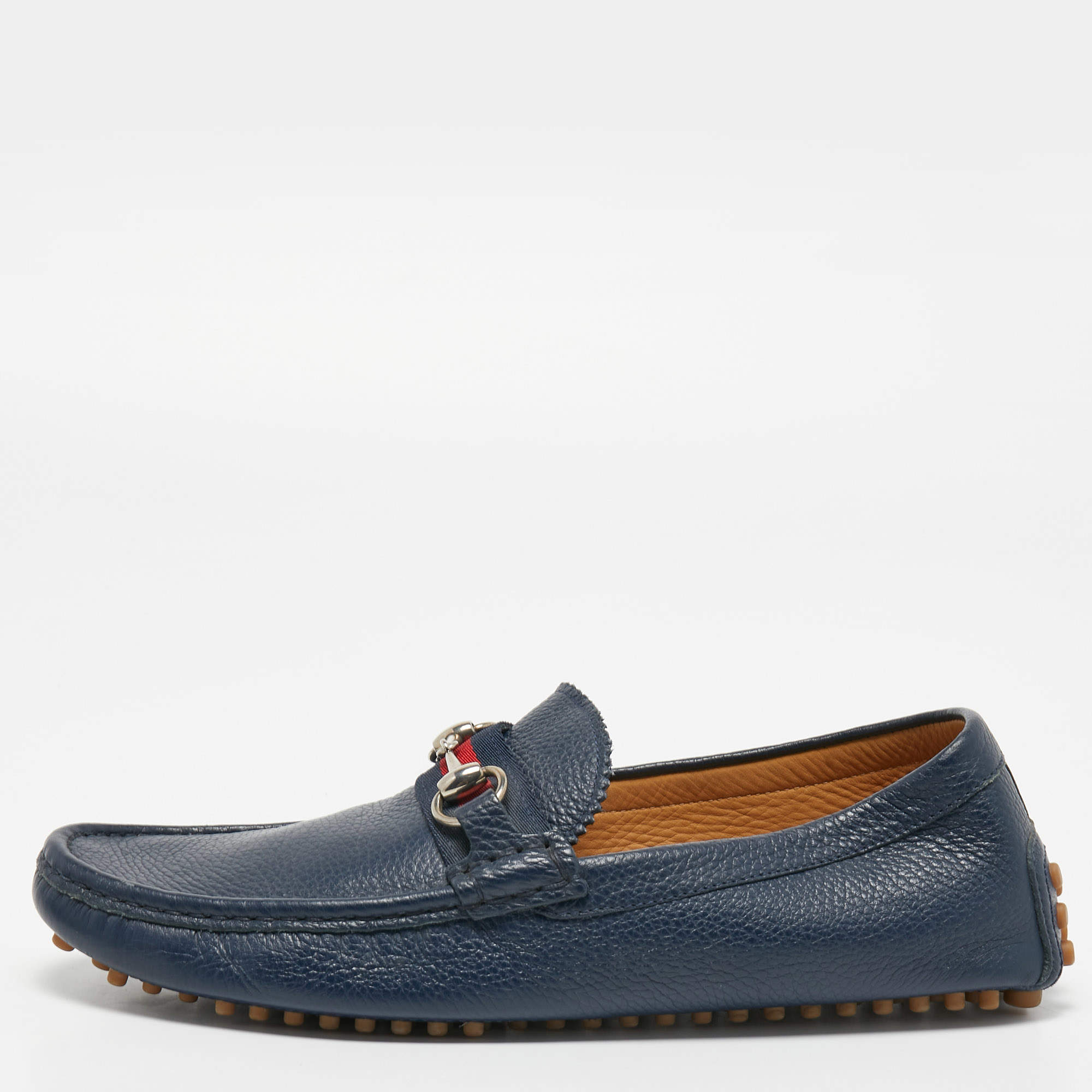 Gucci Navy Blue Leather Horsebit Slip On Loafers Size 42.5 Gucci