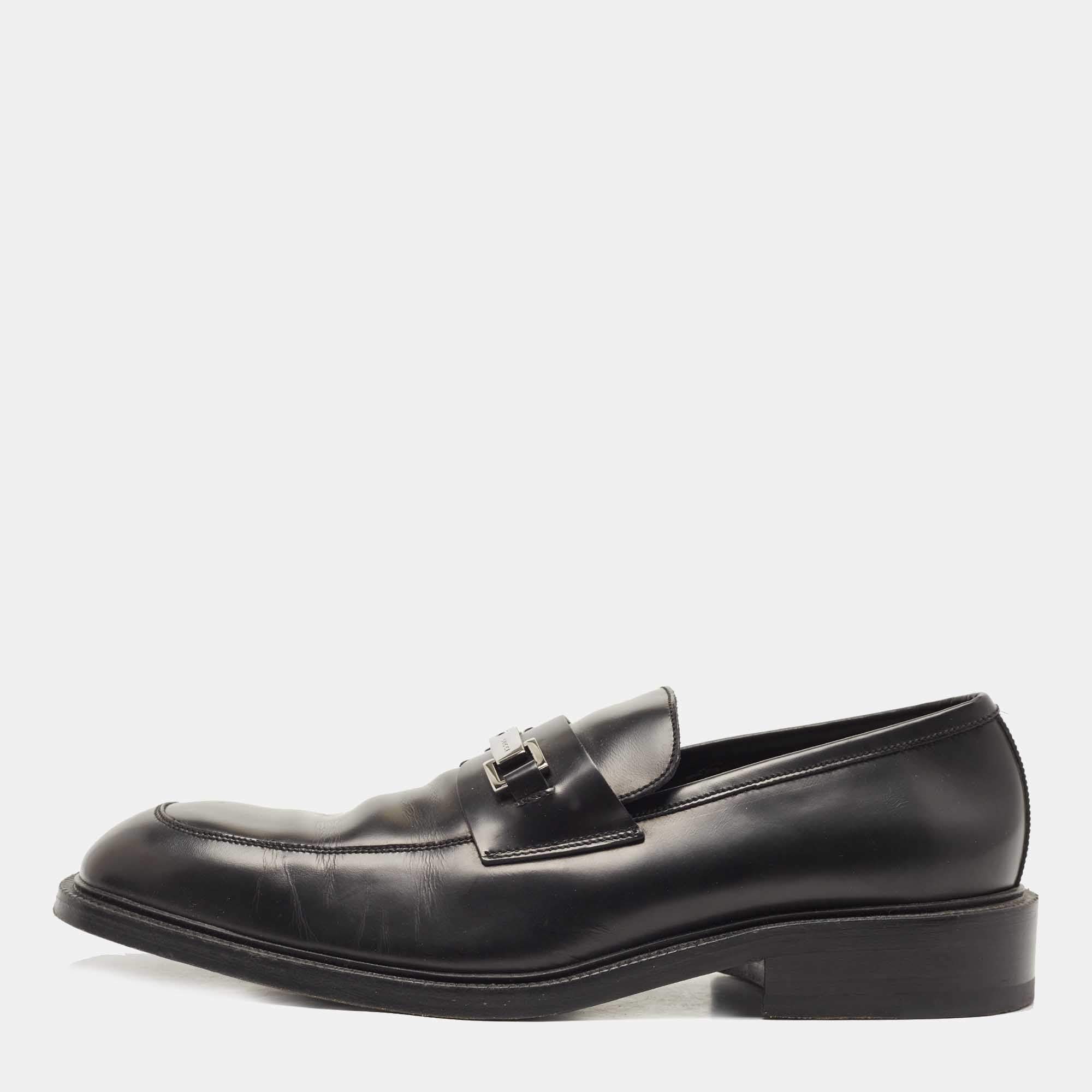 Gucci Black Leather Horsebit Slip On Loafers Size 44.5