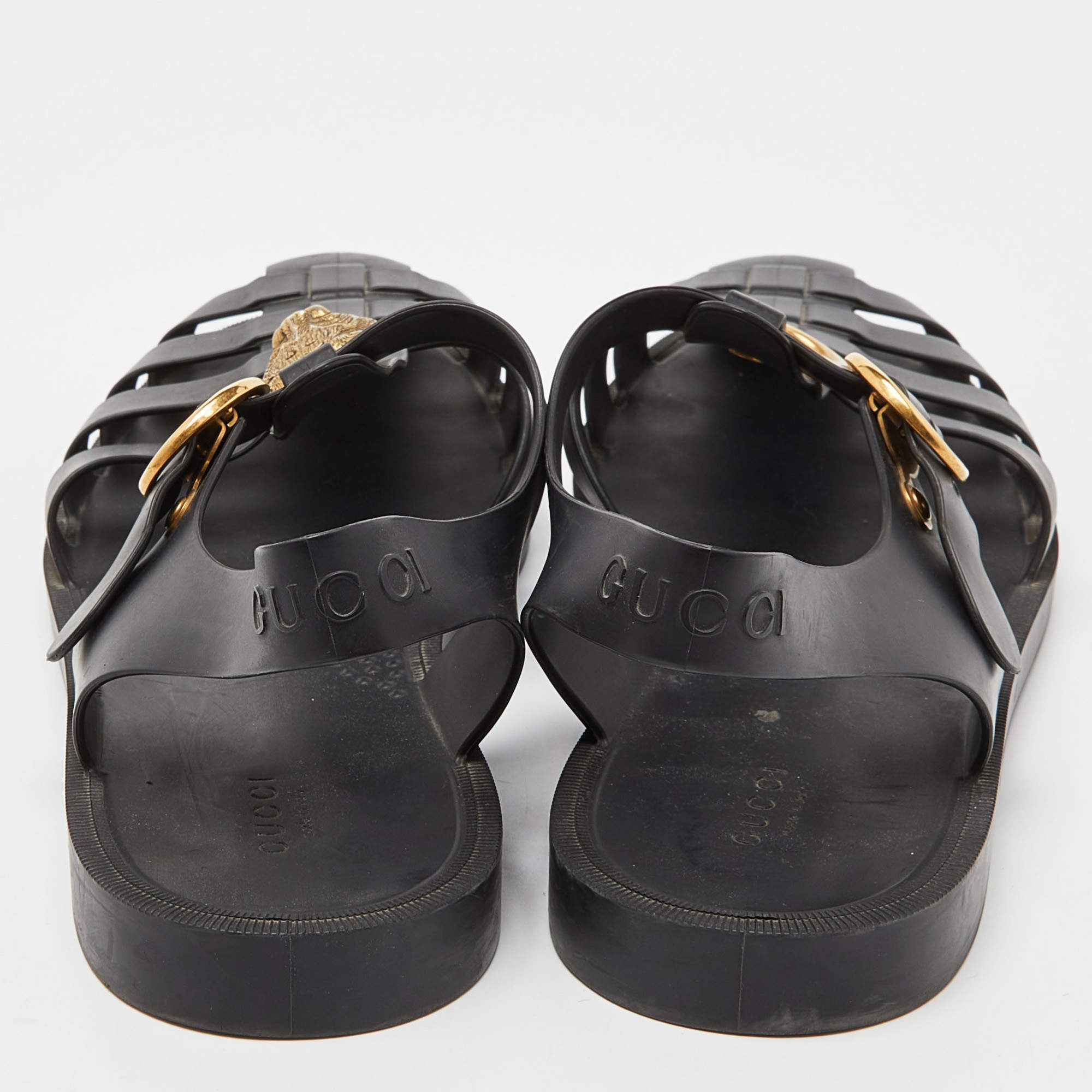 Gucci Black Rubber Tiger Head Caged Sandals Size 43 Gucci