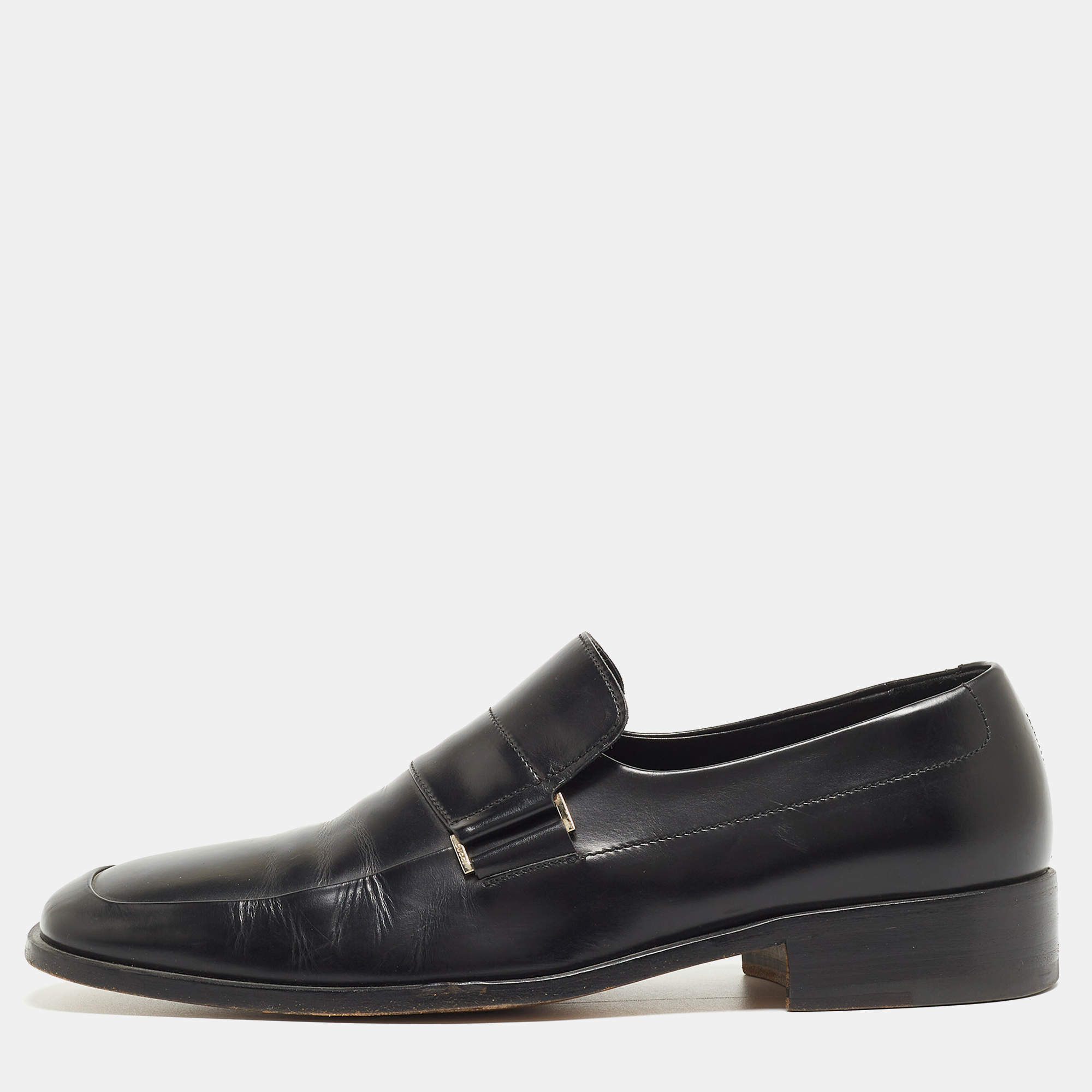 Gucci Black Leather Slip On Loafers Size 45