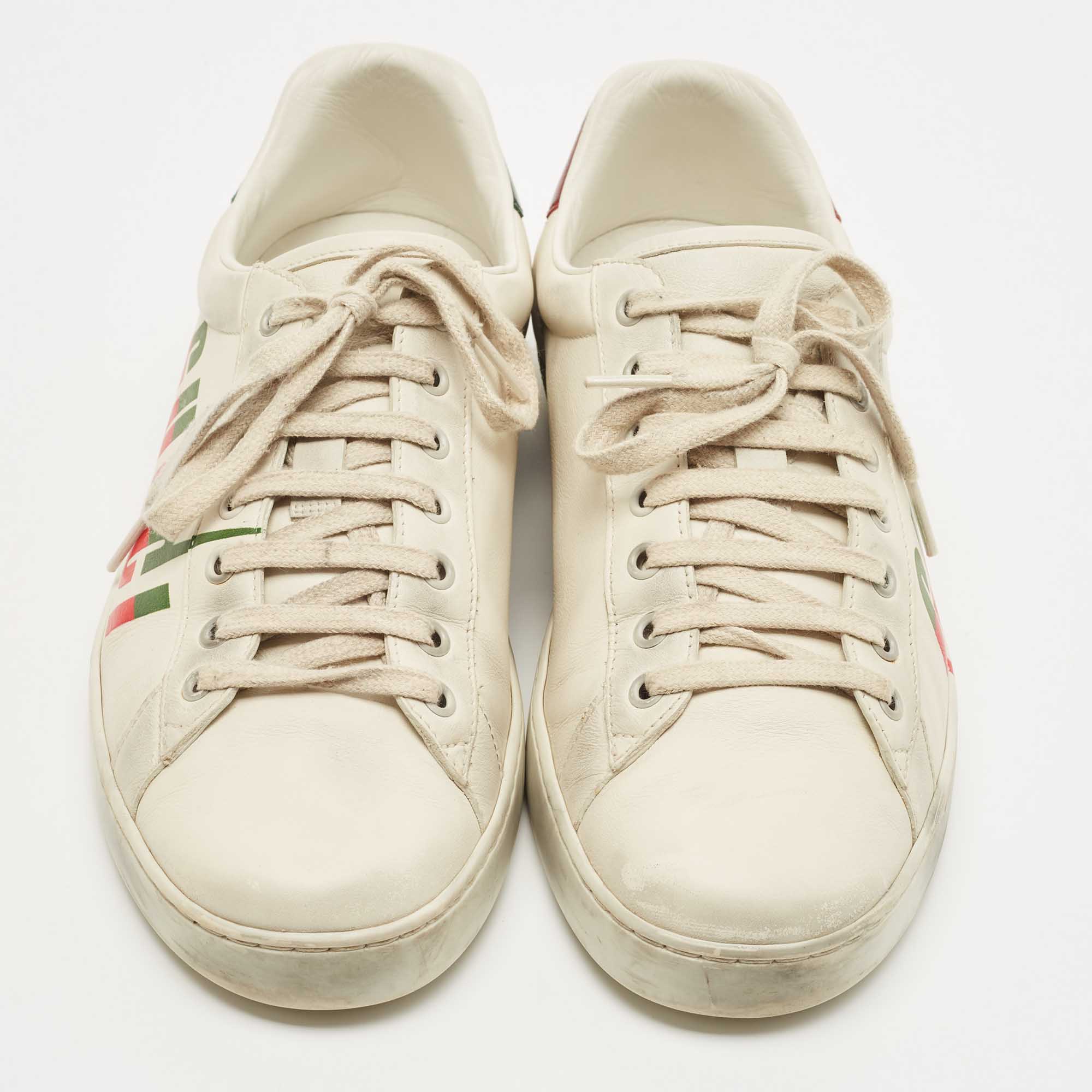 Gucci Off White Leather Ace Blade Print Low Top Sneakers Size 43 Gucci TLC