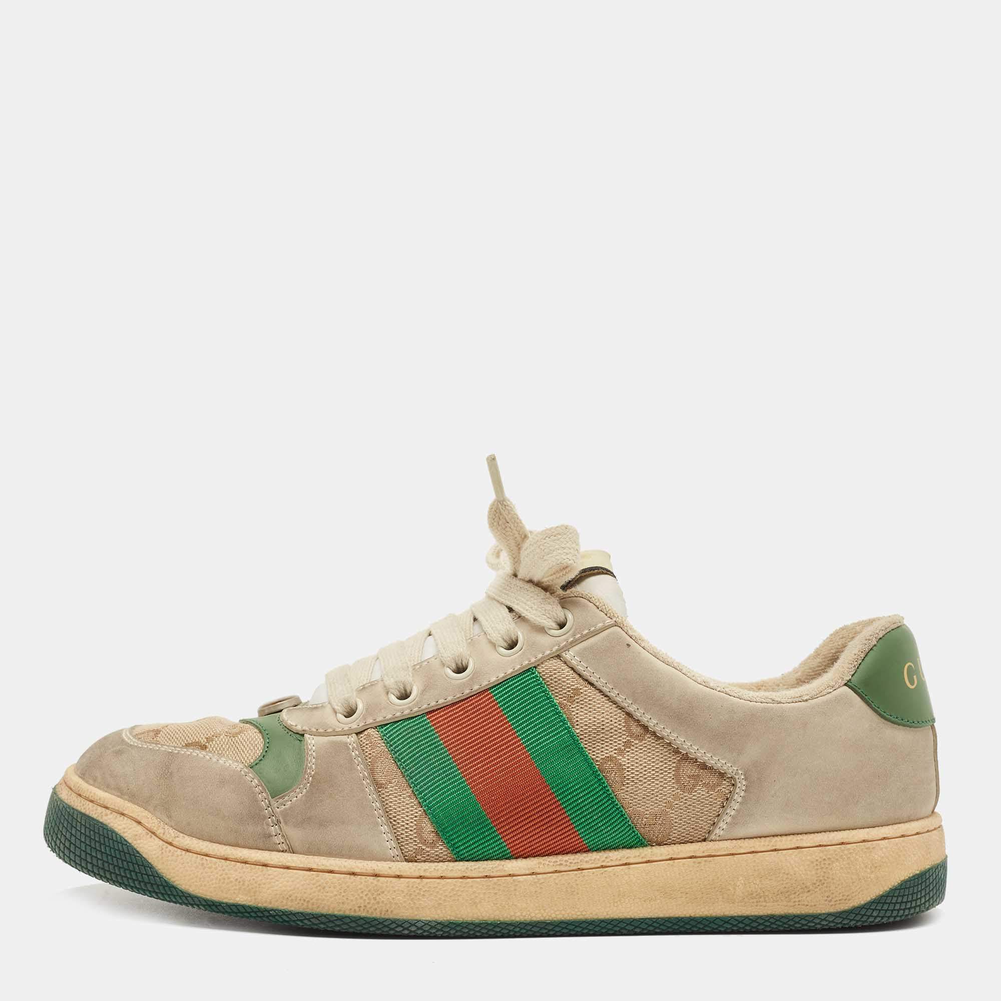Gucci Canvas and Leather Screener Low Top Sneakers Size 42