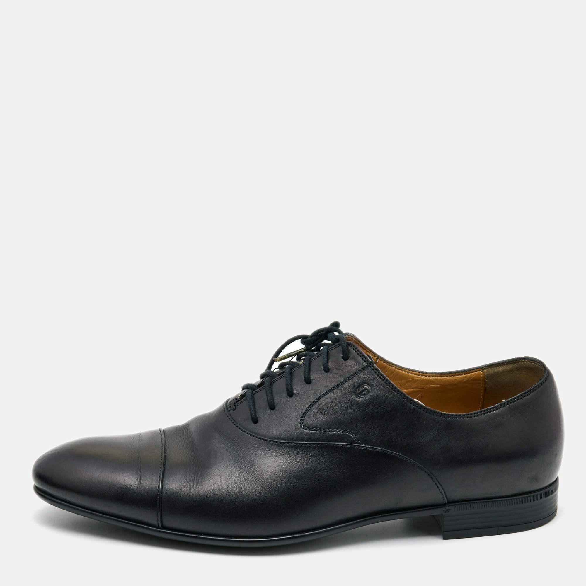 Gucci Dark Black Leather Lace Up Oxfords Size 42.5 