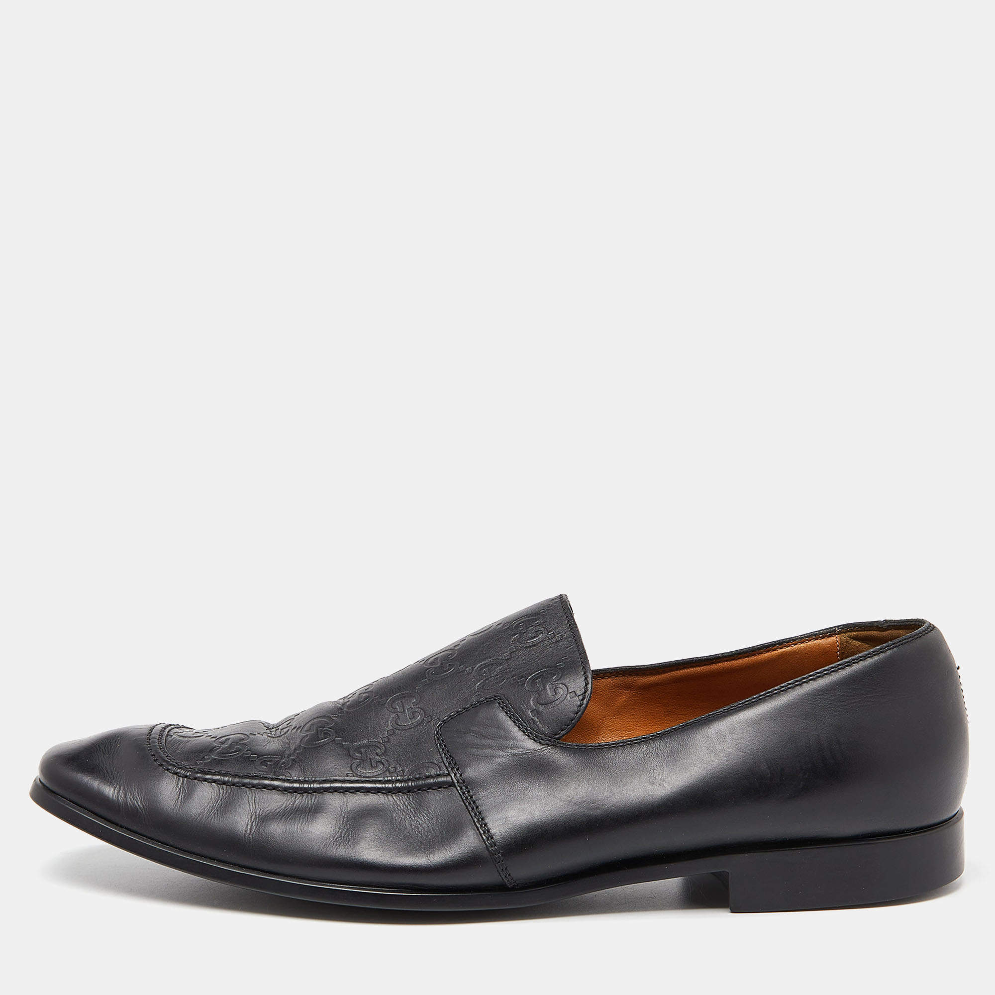Pre Owned Gucci Black Guccissima Leather Loafers Size 45
