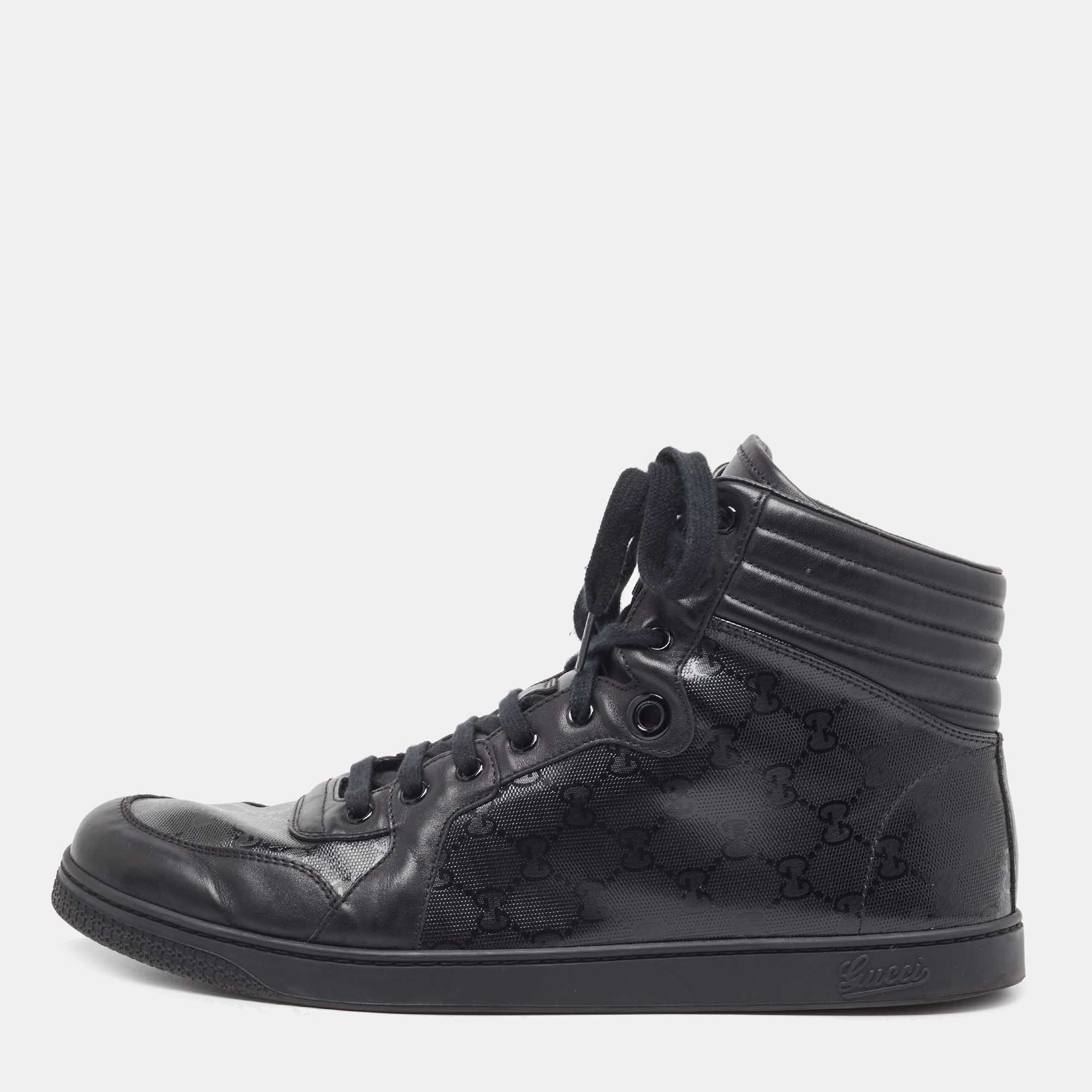 Gucci Black Leather Coda High Top Sneakers Size 46