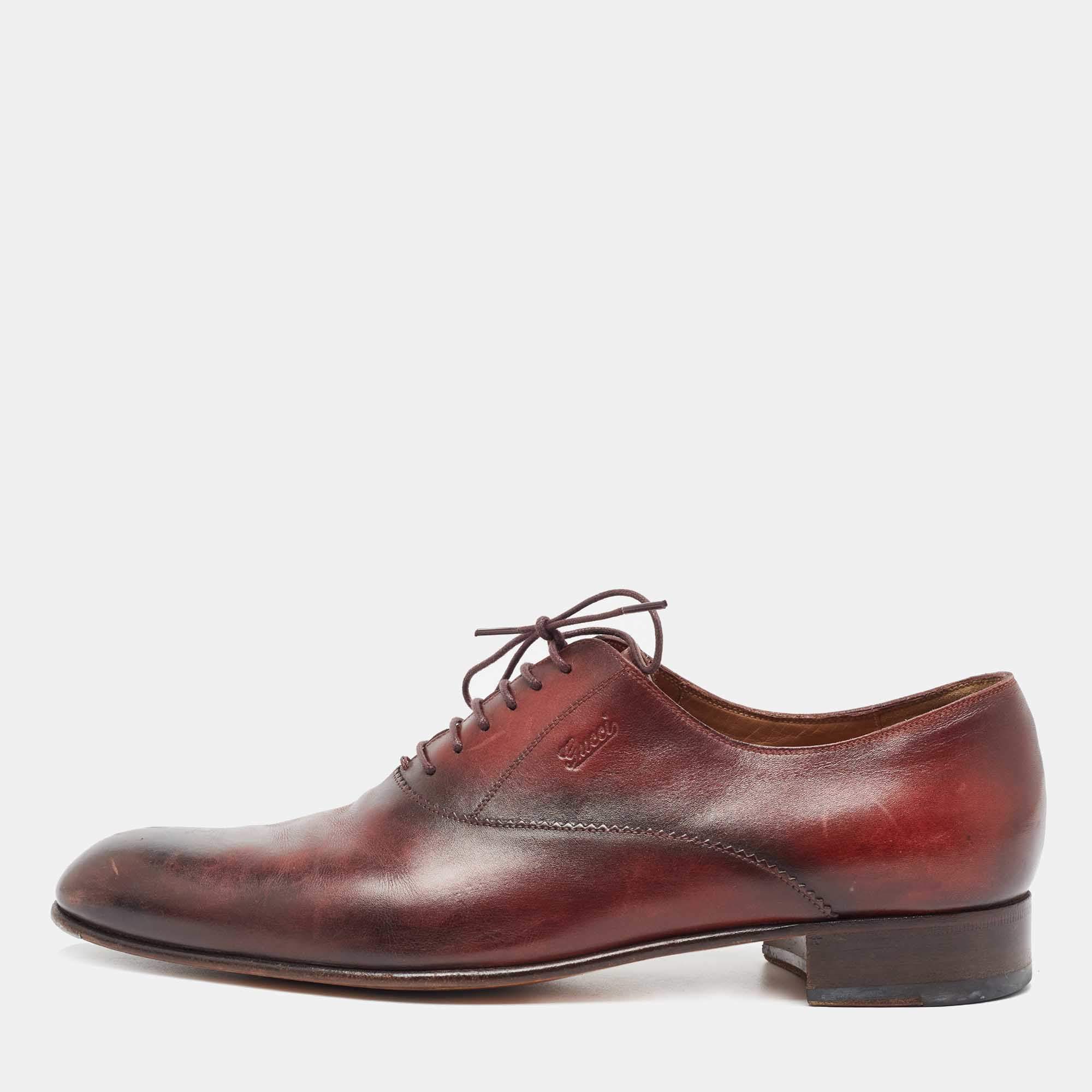 Gucci Brown Leather Lace Up Oxfords Size 43