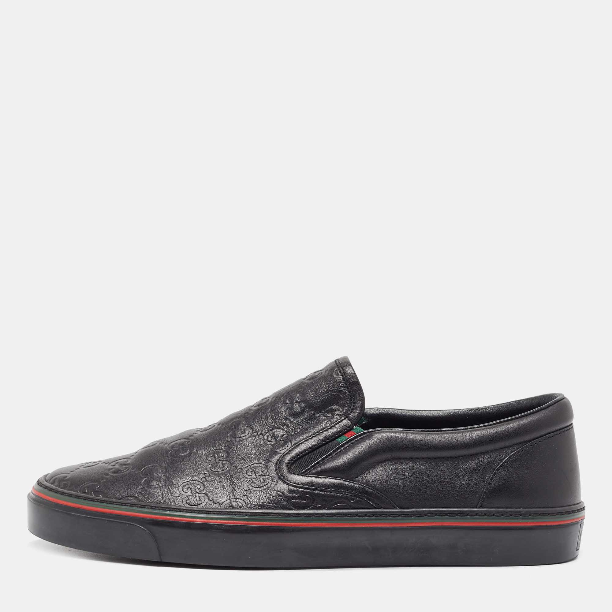 Pre Owned Gucci Black Guccissima Leather Slip On Sneakers Size 41