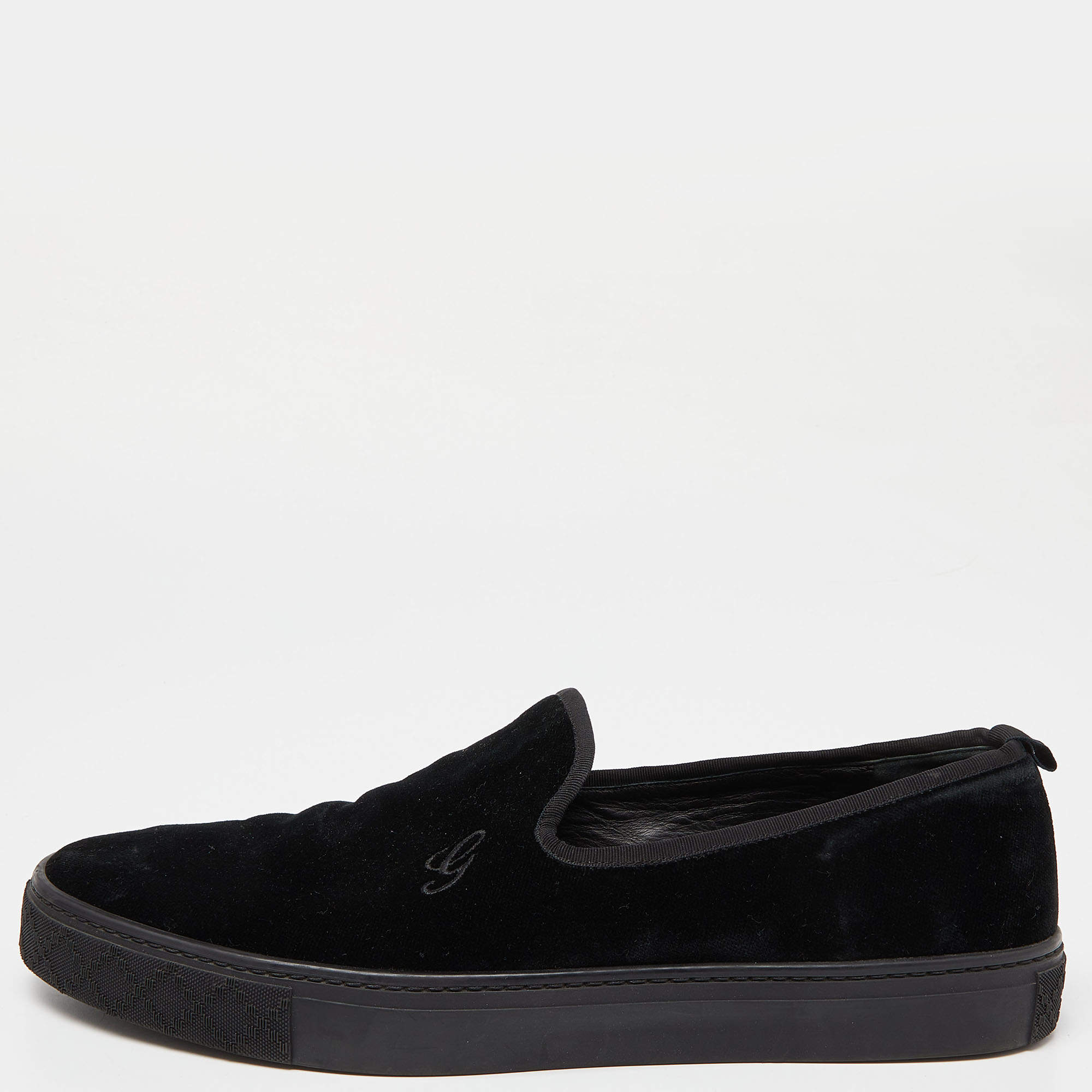 Gucci Black Velvet Slip On Sneakers Size 45