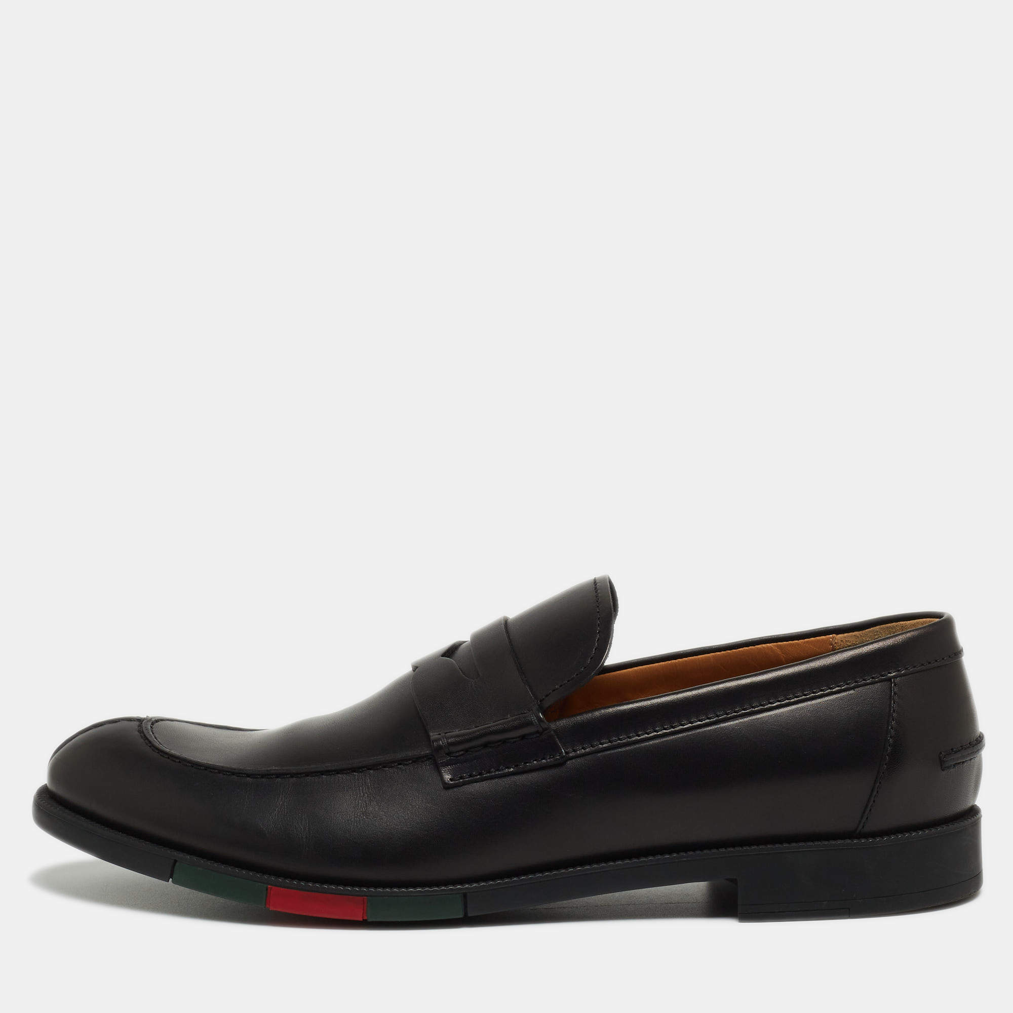 Gucci Black Leather Penny Slip On Loafers Size 44.5