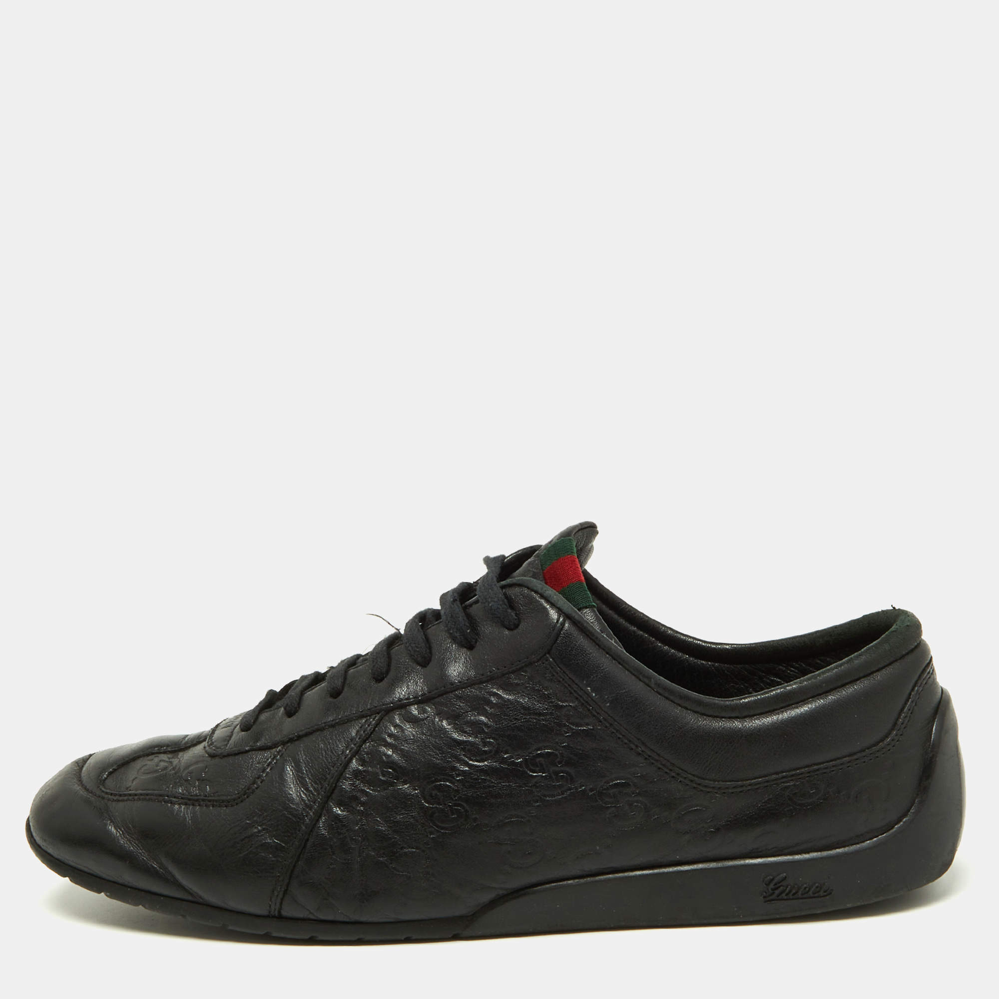 Gucci Black Guccissima Leather Low Top Sneakers Size 44.5 