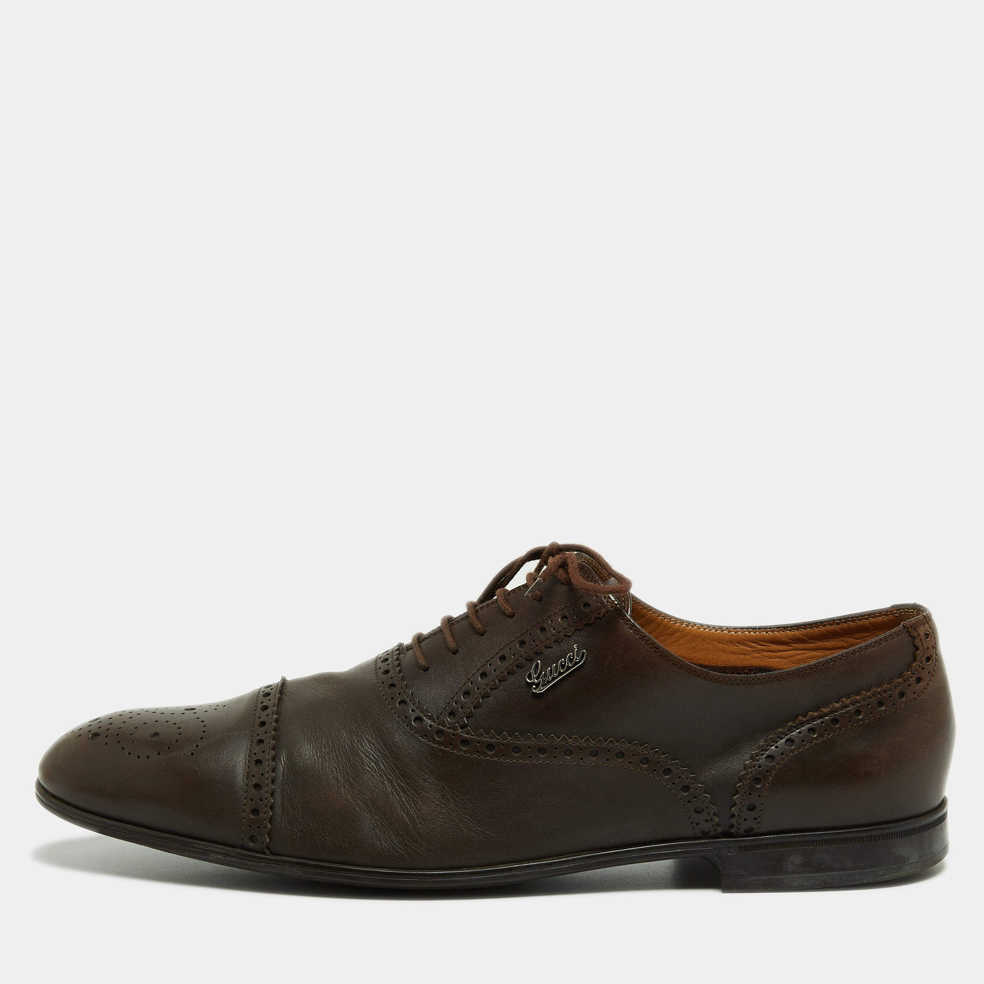 Gucci Brown Leather Brogue Oxfords Size 45.5