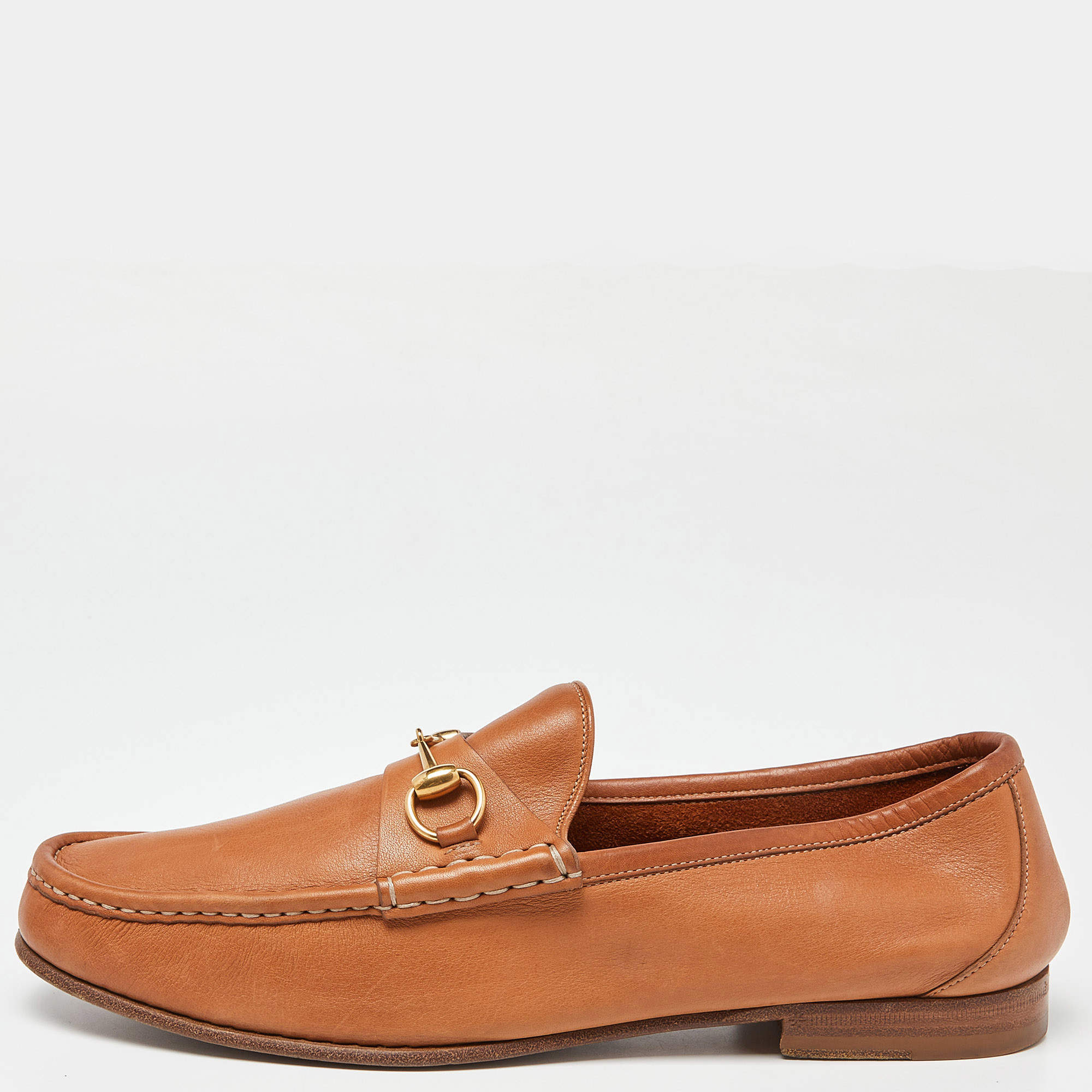 Gucci Tan Leather Horsebit Loafers Size 45